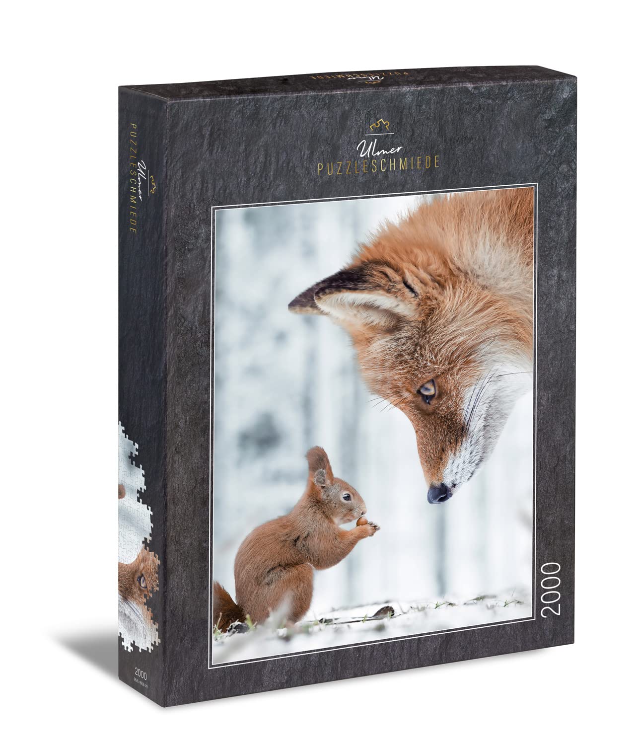Ulmer Puzzleschmiede, Puzzle "Fox and Squirrel", Smart 2000 Pieces Animal Puzzle, Squirrel and Fox in Winter Forest