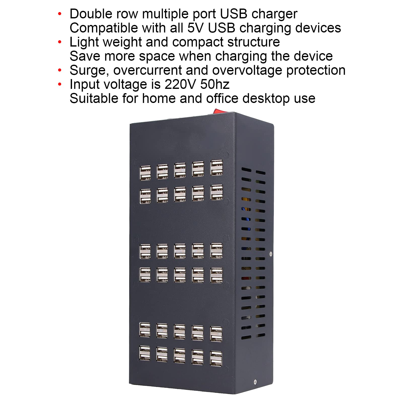 Caricatore a più porte, stazione di ricarica USB salvaspazio Dimensioni compatte Ingresso 220V 50Hz con protezione da sovratensioni per desktop di casa e ufficio