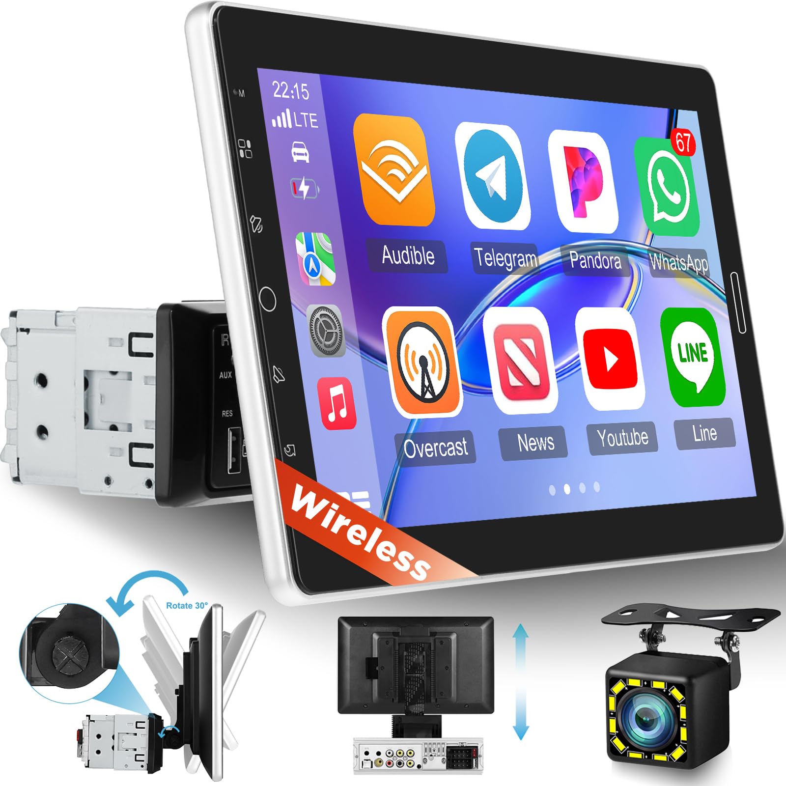 10AY-1カーオーディオ 1DIN Bluetooth CarPlay Amazon.com: 10.1 inch Single Din Car Stereo with Wireless Carplay