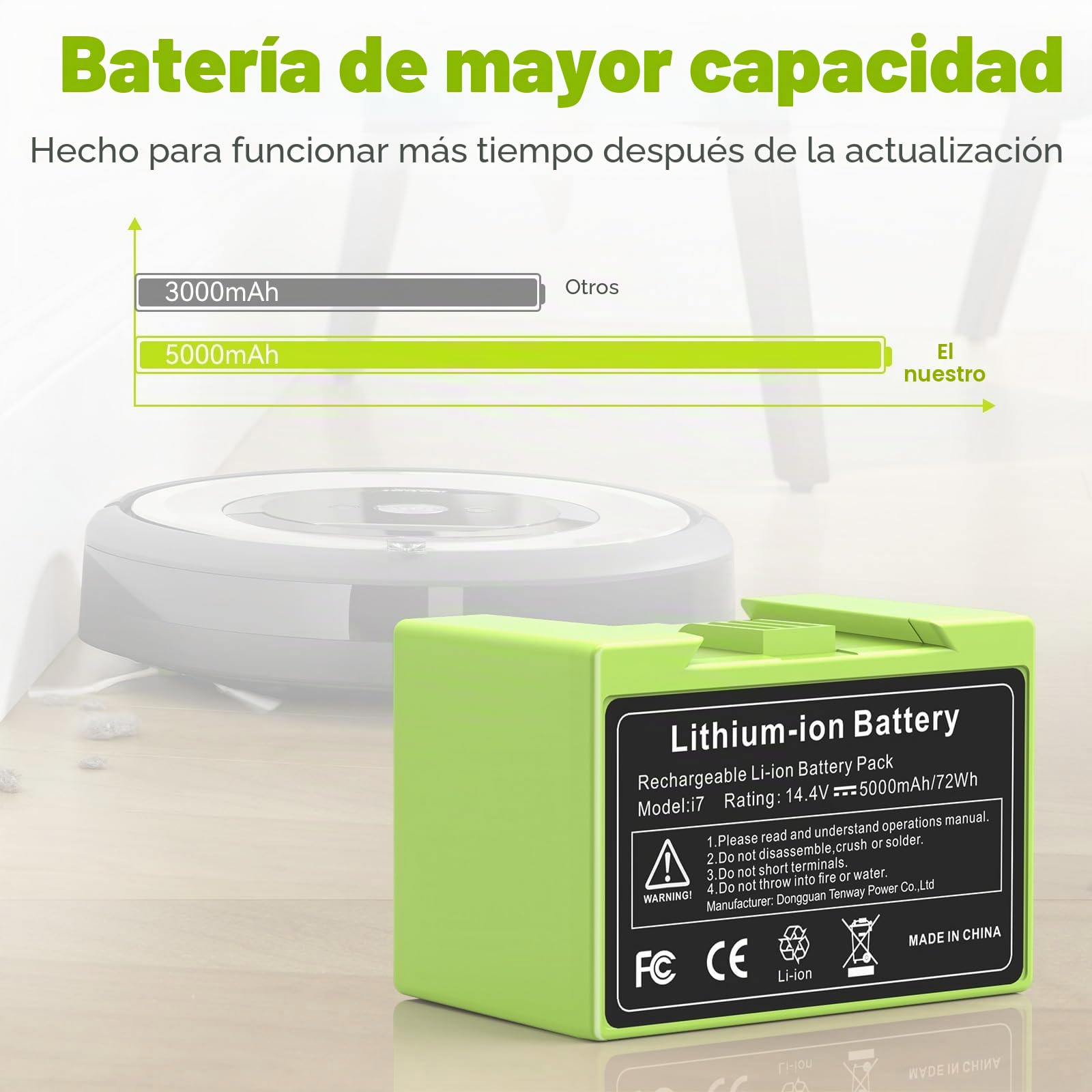 5000mAh Batería de Ion de Litio para i7, ASUNCELL 14,4V batería de Repuesto para iRobot Roomba e y i Serie i7 / i7+ i4/i4+ i3/i3+ e5 e6 i7158 i7550 i7550 i7550 7150 7550