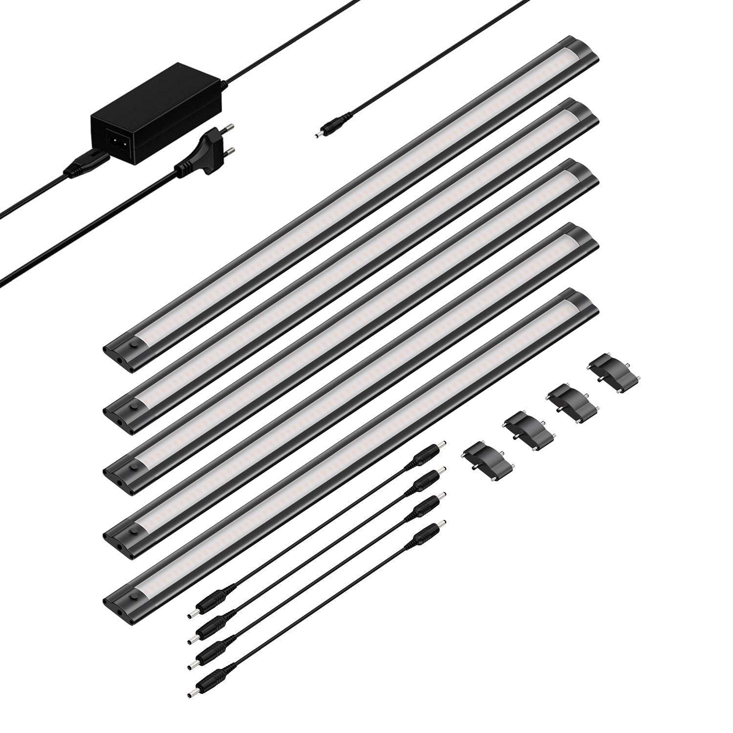 ledscom.de LED Unterbau-Leuchte SIRIS schwarz matt, flach, je 50cm, je 531lm, warm-weiß, 5er Set