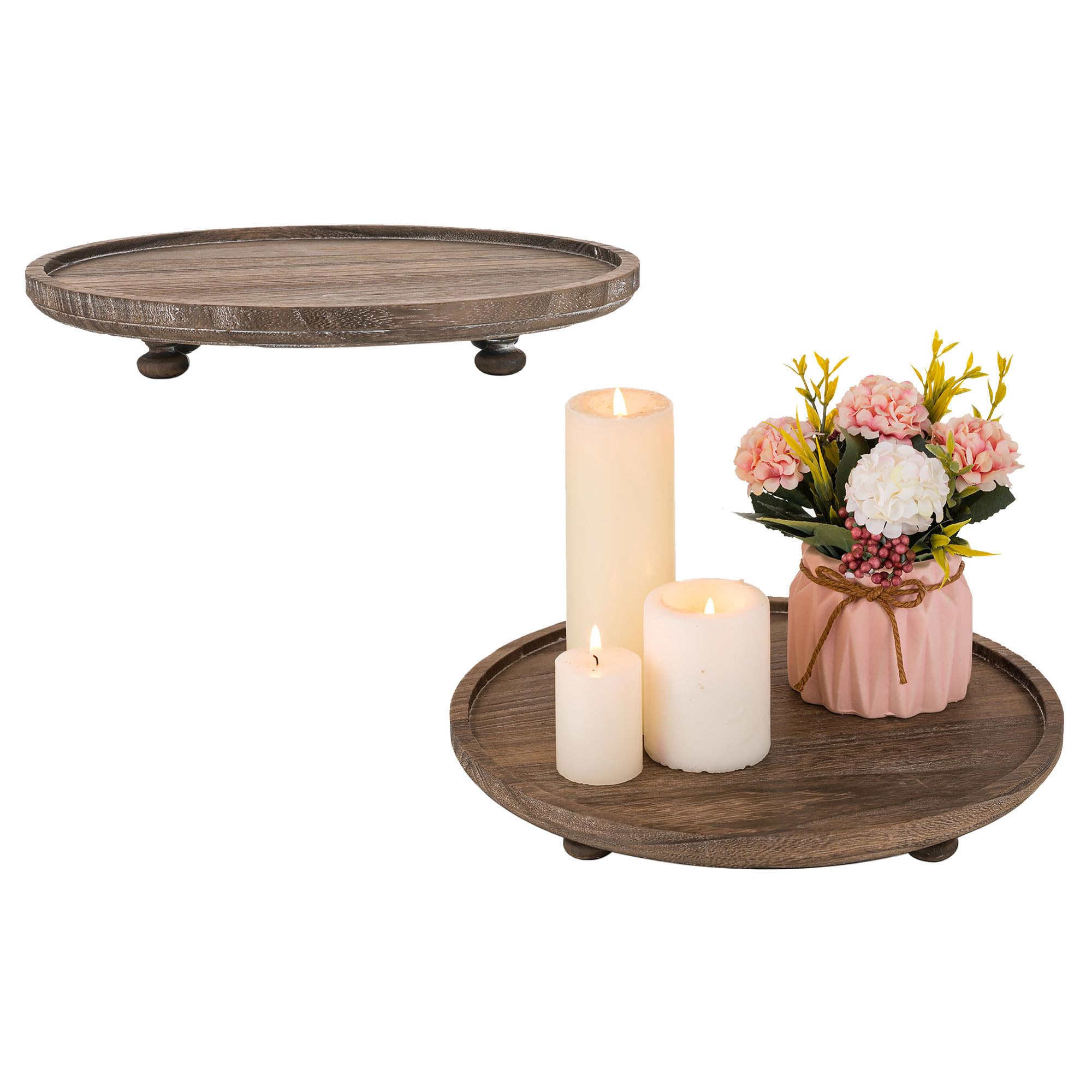 Hanobe Houten verhogers voor decoratie: rustieke ronde houten voetstuk standaard lade voor display boerderij tafel set van 2 decoratieve risers voor dessert kaars cake plant, bruin 11 inch