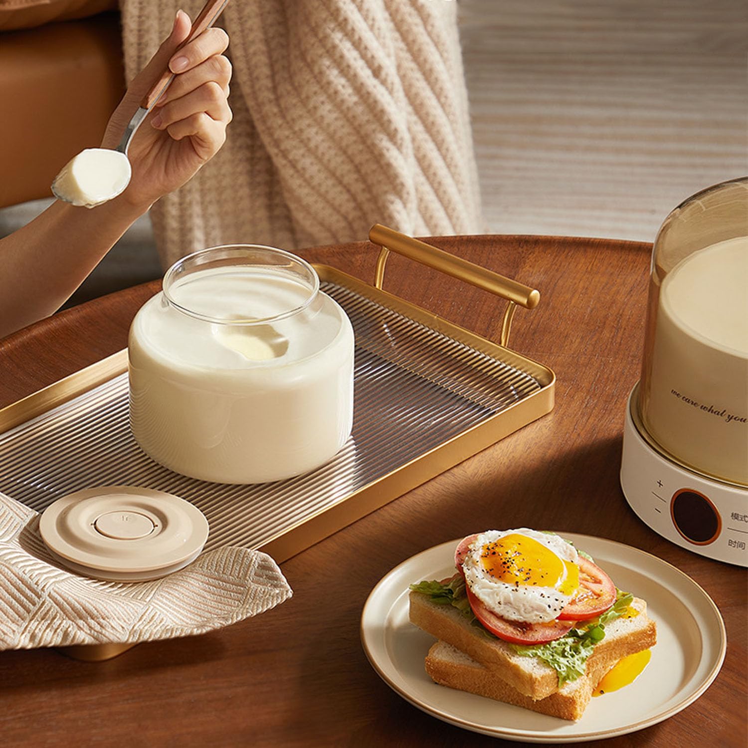 Probiotic Yogurt Motor Fully Automatic Yogurt Machine 1L, Timer and Constant Temperature Control, Yogurt Jar with 4 Lids, One Touch Control Electric Yogurt Machine for Improves Intestinal Health