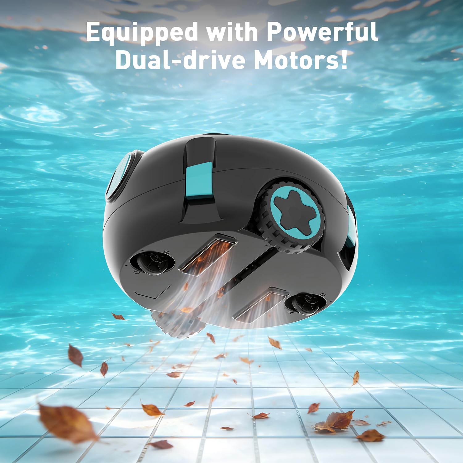 KKI Poolroboter,Automatischer Kabelloser Poolreiniger, 130 Min. Laufzeit, Leichtgewicht Poolroboter, bis zu 65 ft/1100 qm (Rad)