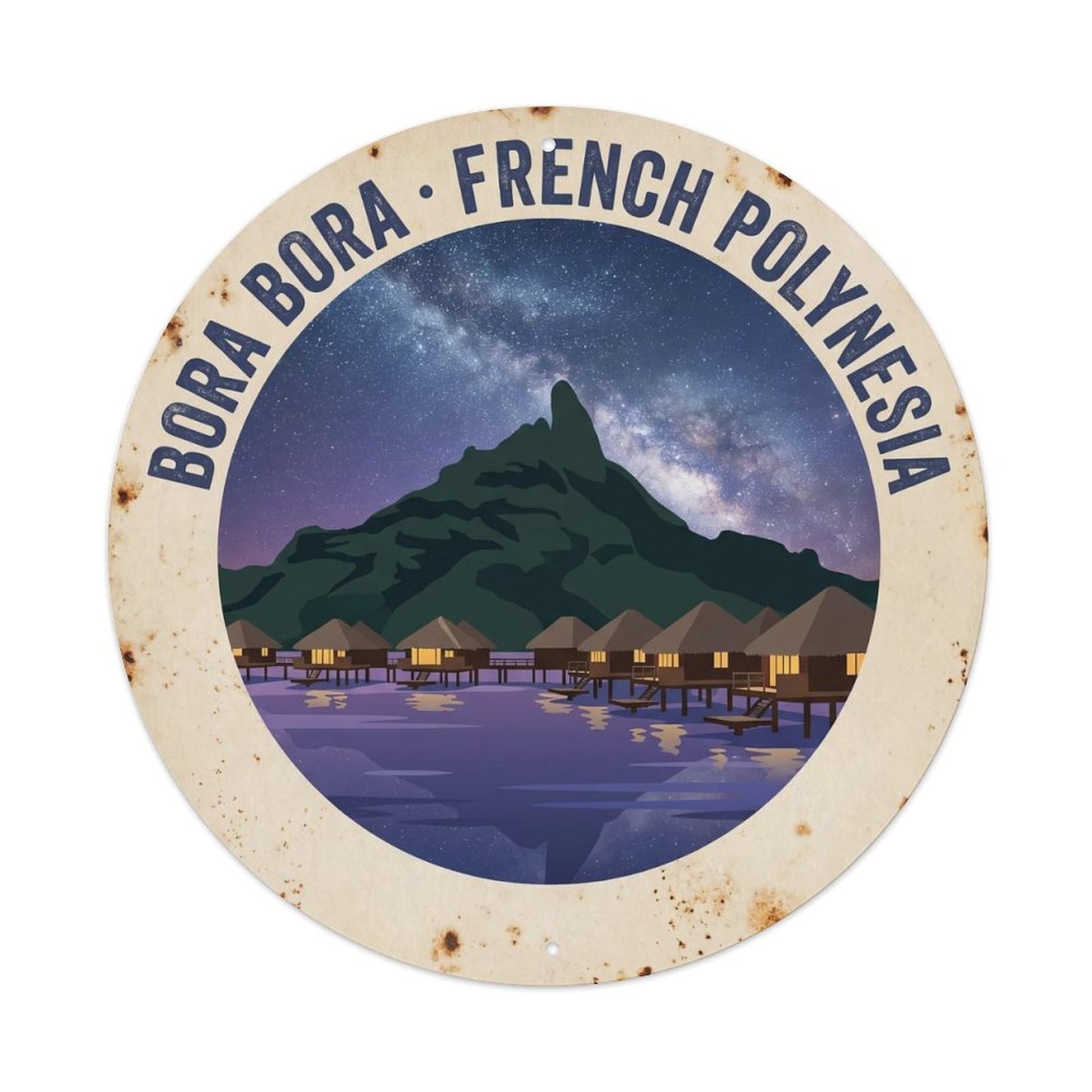 Olhnbad Style Bungalow Borabora Otemanu Lagoon Starlight Vintage Metal Tin Sign