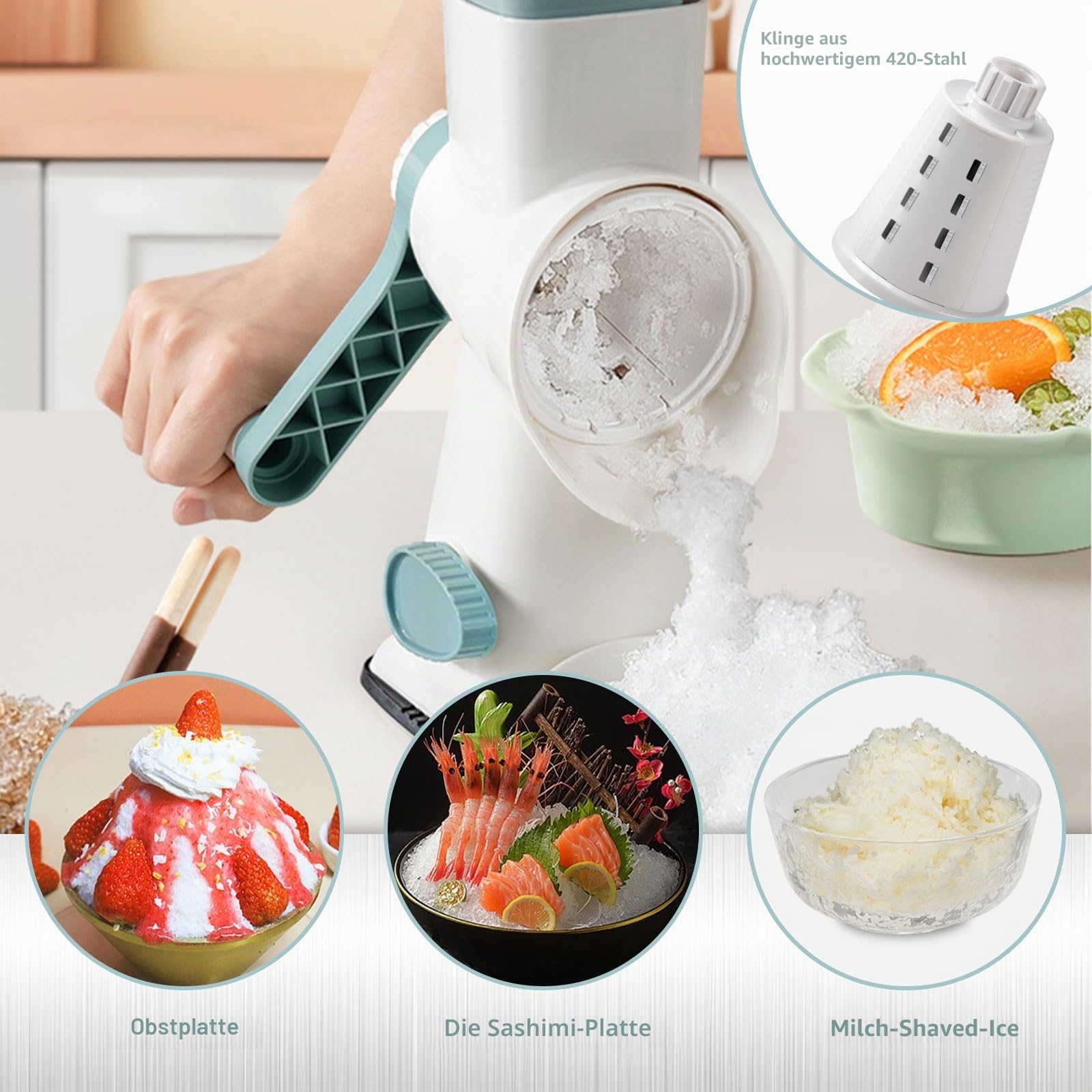 Manueller Eisbrecher, panemy Ice Crusher, Slushie Maker mit Doppelreihigen 45°Winkelklingen, Effizientes Eiscrushen, Slush Maschine Ist Geeignet fur Camping, Cocktails, Kalten Kaffee, Eiscreme