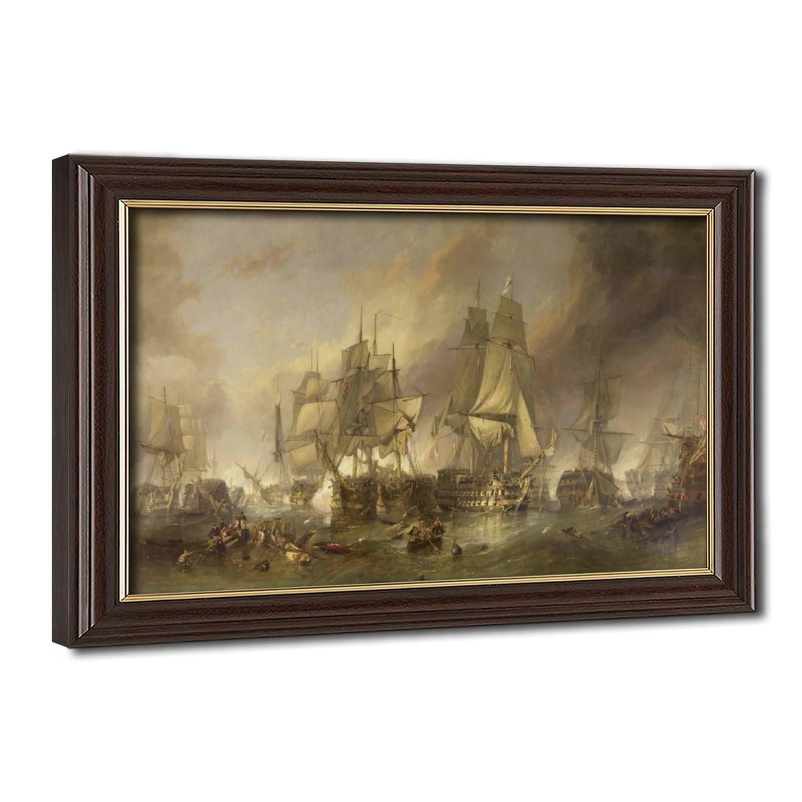 WCYB The Battle of Trafalgar by William Clarkson Stanfield Posters Prints Canvas Deco Paintings Wall Art Hangable Frame 20" L X 30" W