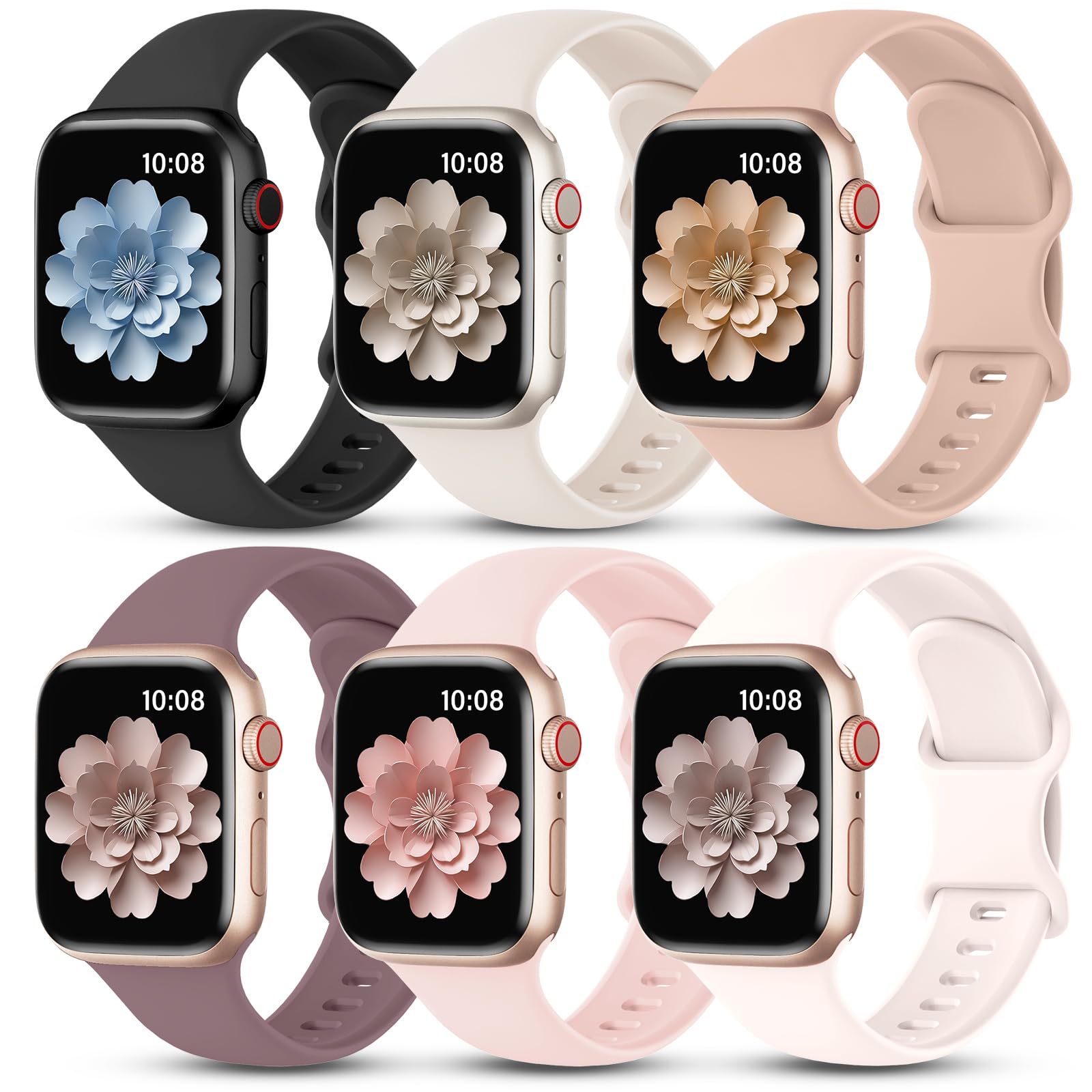 6 Pack Watch Bands Compatible with Apple Watch Bands Series 10 40mm 38mm 41mm 42mm 44mm 45mm 46mm 49mm,Silicone Waterproof Strap for iWatch Series 10 9 Ultra 8 7 6 5 4 3 2 1 SE Women Men