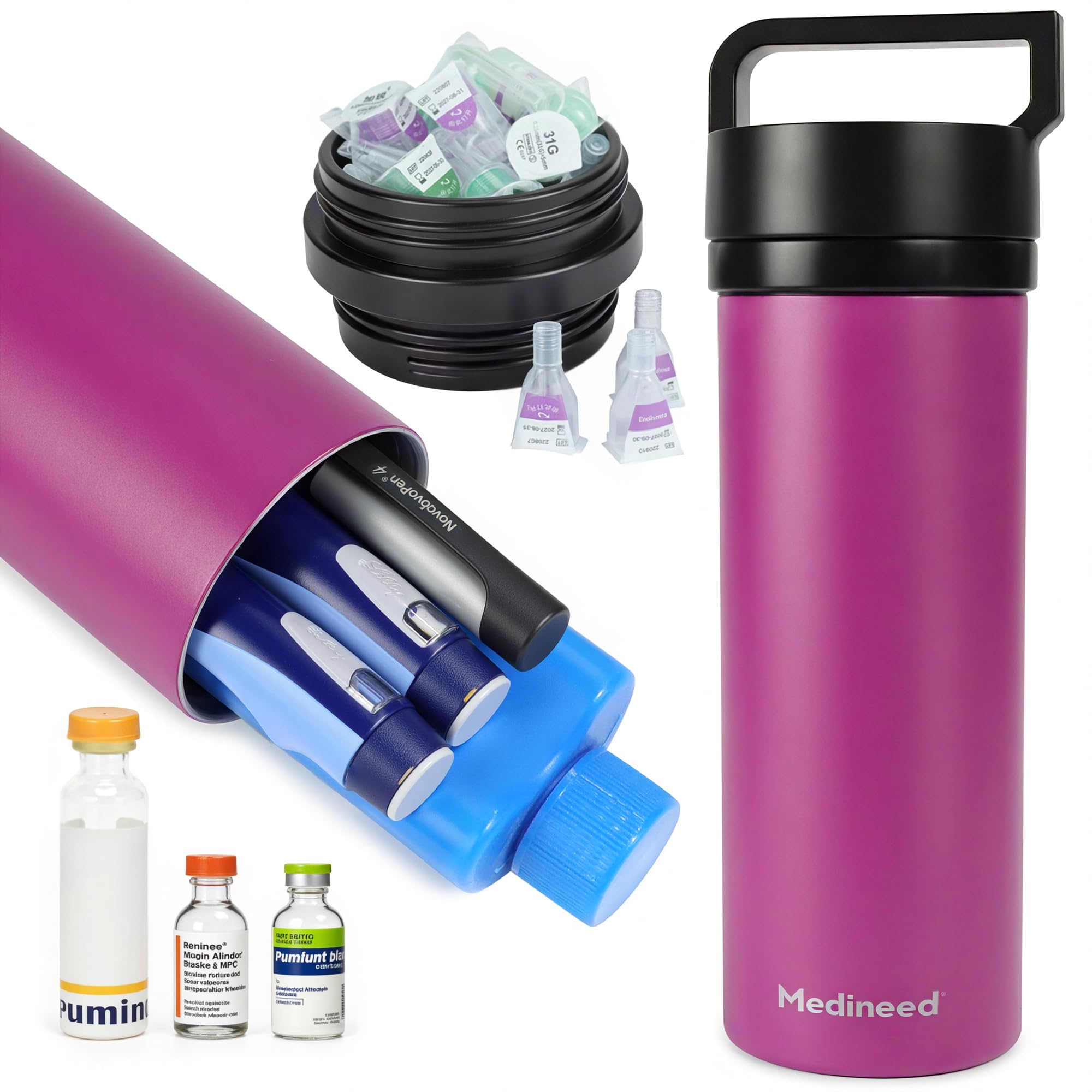 Insulin Cooler Travel Case TSA Approved, 60H 3-6 Pens Diabetes Care Medicine Travel Cooler, Refrigerated Medicine Case with Ice Packs, Medication Organizer for Diabetic Supplies Carrying (Red)