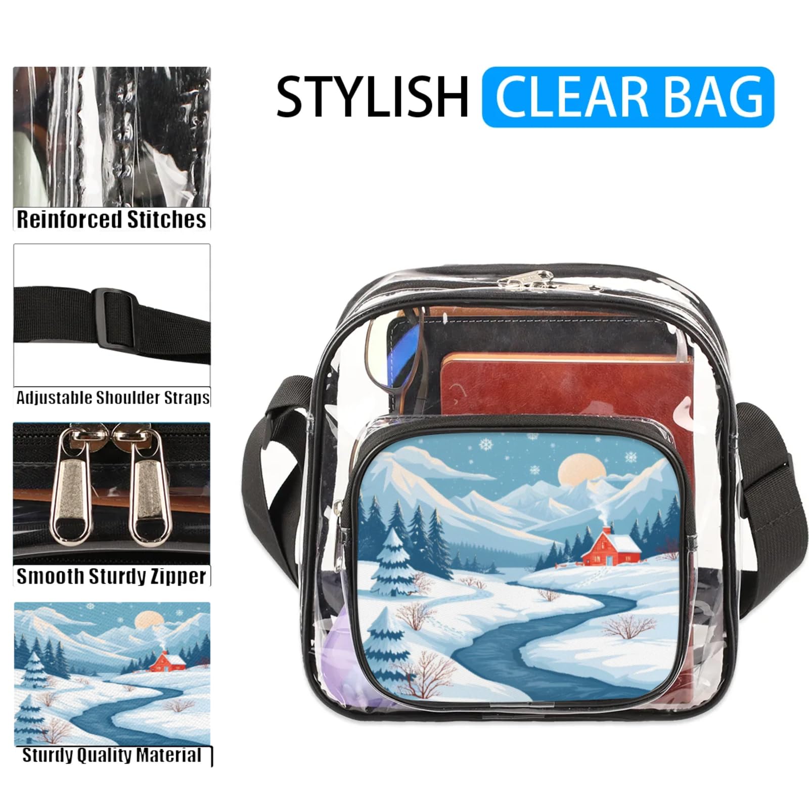 GzLeyigou Clear Crossbody Bag Stadium Approved Countryside Transparent Bag for Festivals, Sports Events, Concerts,Beach Bag for Women Men Landscape Clear Purse with Front Pocket Messenger Bag