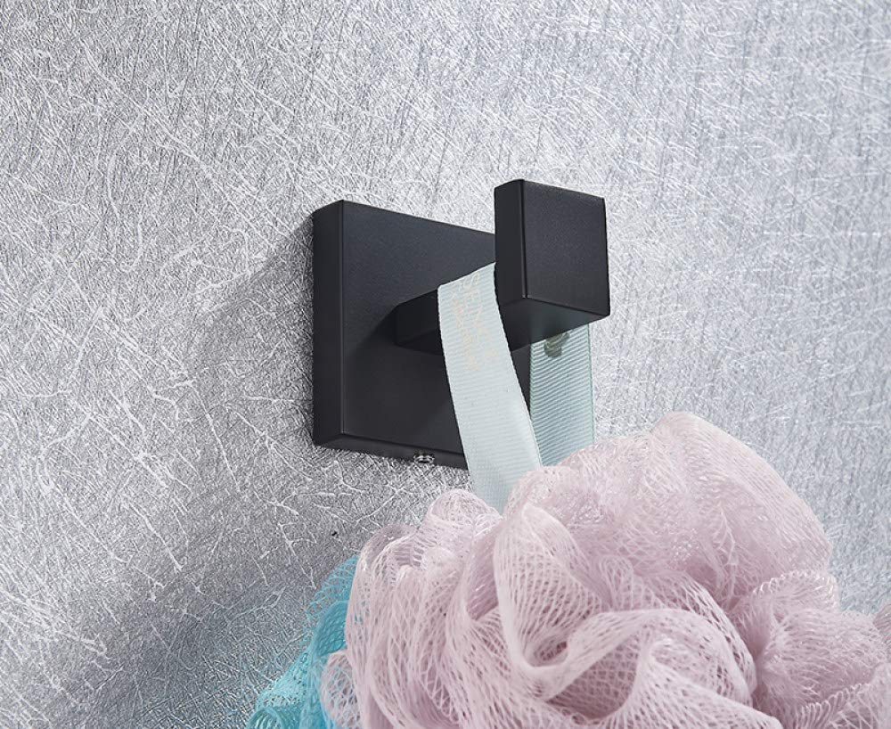 Juego de accesorios de baño negros – Gancho para bata, toallero, estante para pañuelos, cepillo de dientes – Accesorios de baño elegantes para decoración moderna