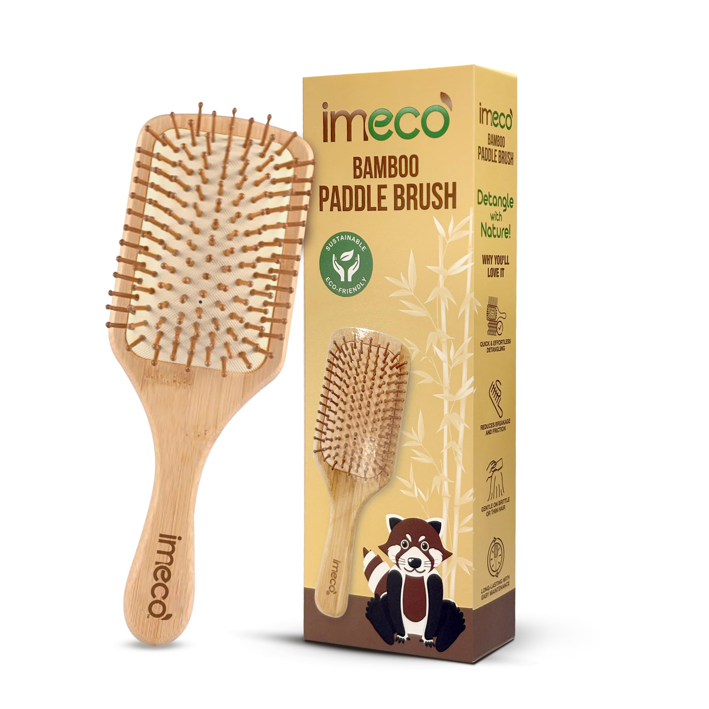 Imeco Wooden Paddle Brush for Women & Men | Bamboo Hair Brush Comb with Bristles for Hair Growth | Detangling Hair Styling Blow Drying Non Static-image-34