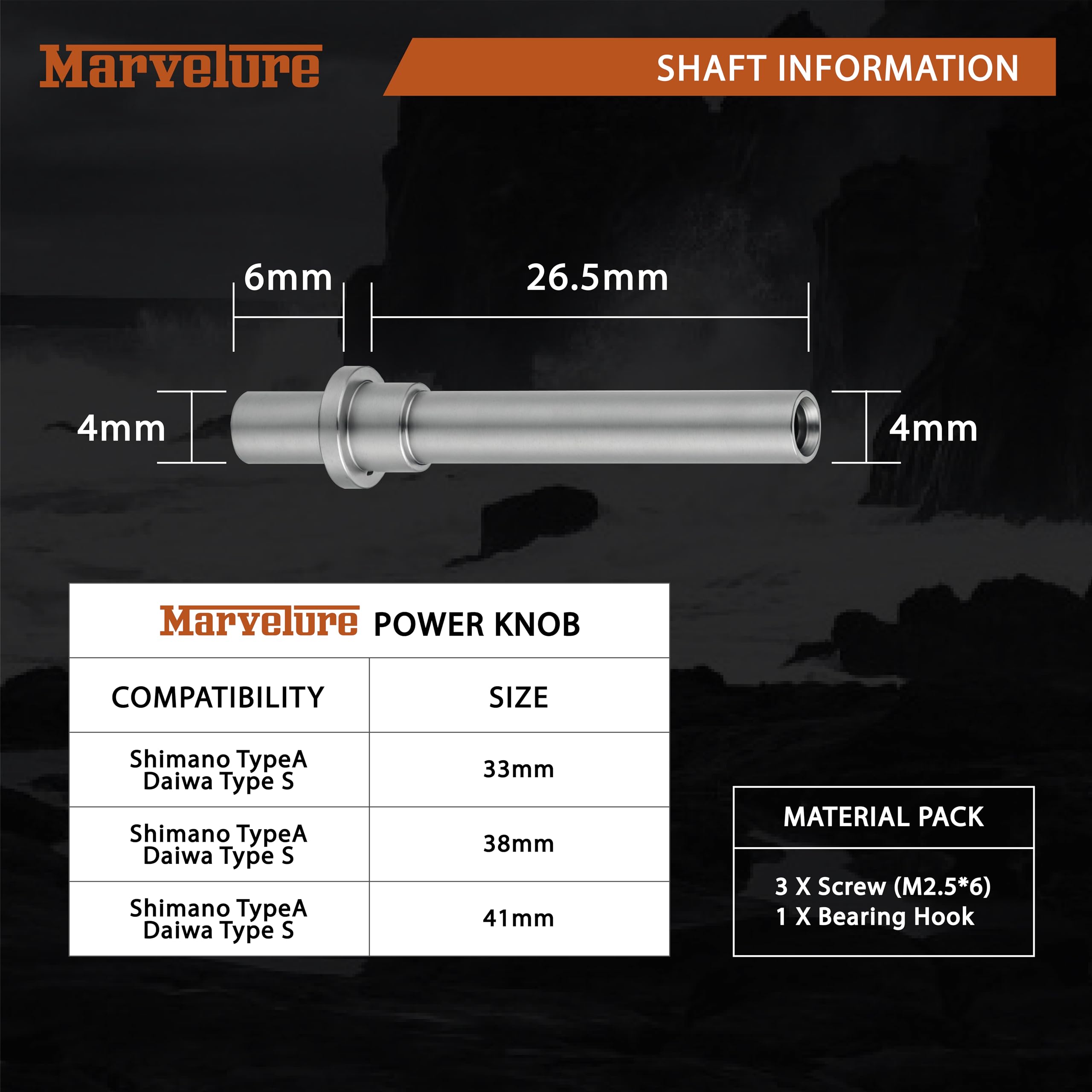 MARVELURE Spinning Reel Power Handle Knob Stainless Shaft (4 mm for Daiwa Type S/Shimano Type A)