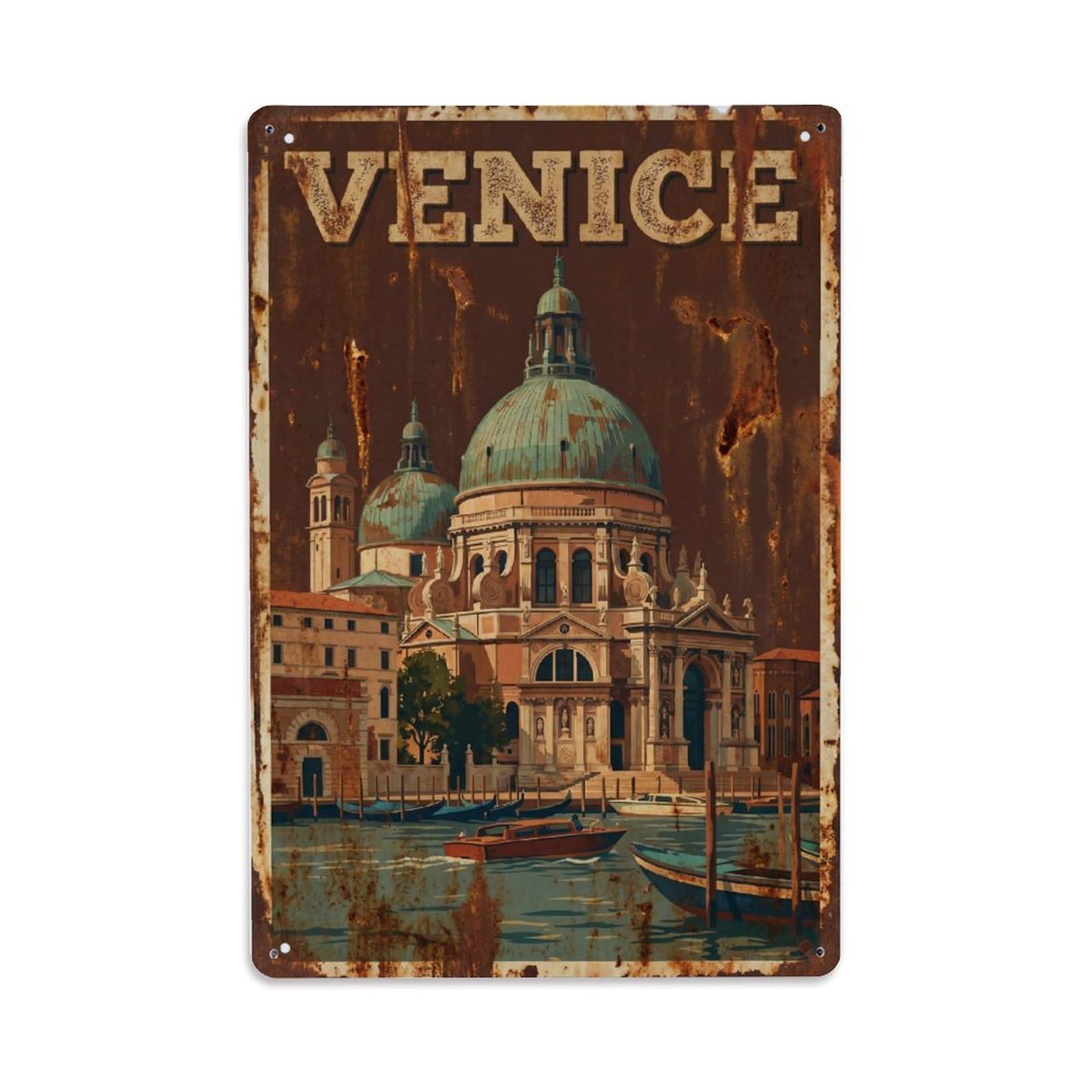 Vintage Travel Venice Santa Maria Della Salute Baroque Church Rusted Italy Metal Tin Sign Plaque Wall Decor for Cafe, Club Bar, Office, Home Garden Metal Poster 8x12Inch