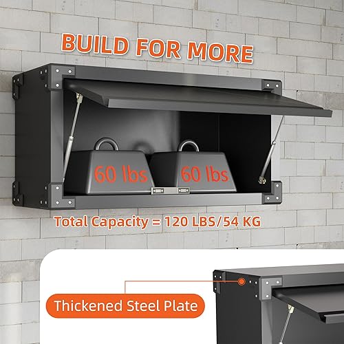 Miniatura 5 de Aobabo Armario de almacenamiento de pared de metal con puerta abatible, pequeño armario de almacenamiento montado en la pared para cocina, garaje,