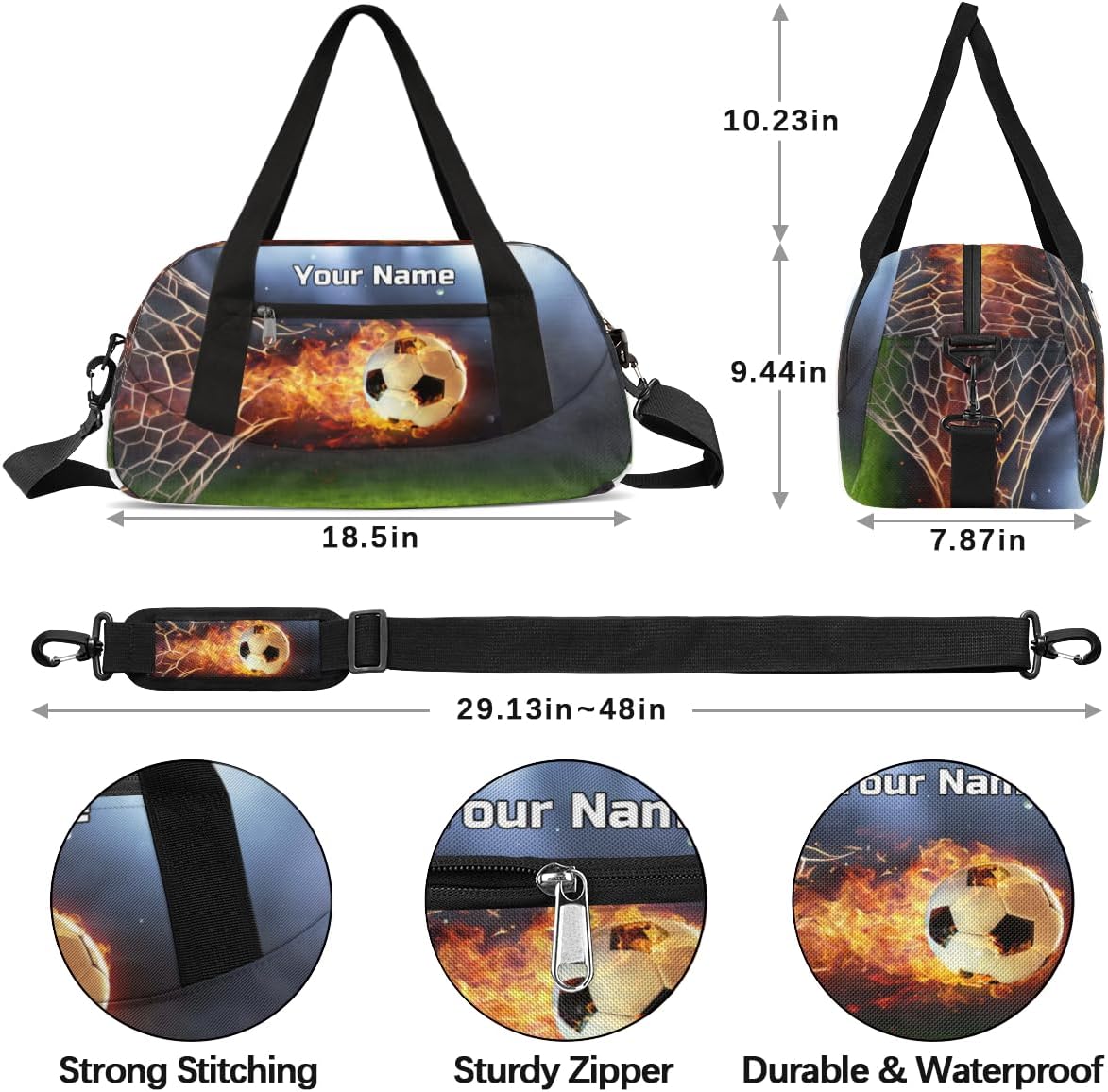 Personalized Kids Duffel Bag, Custom Football Sport Gym Bag, Dance Bag Waterproof Weekender Overnight Carry On Bags Travel Duffel Bag for Boy & Girl