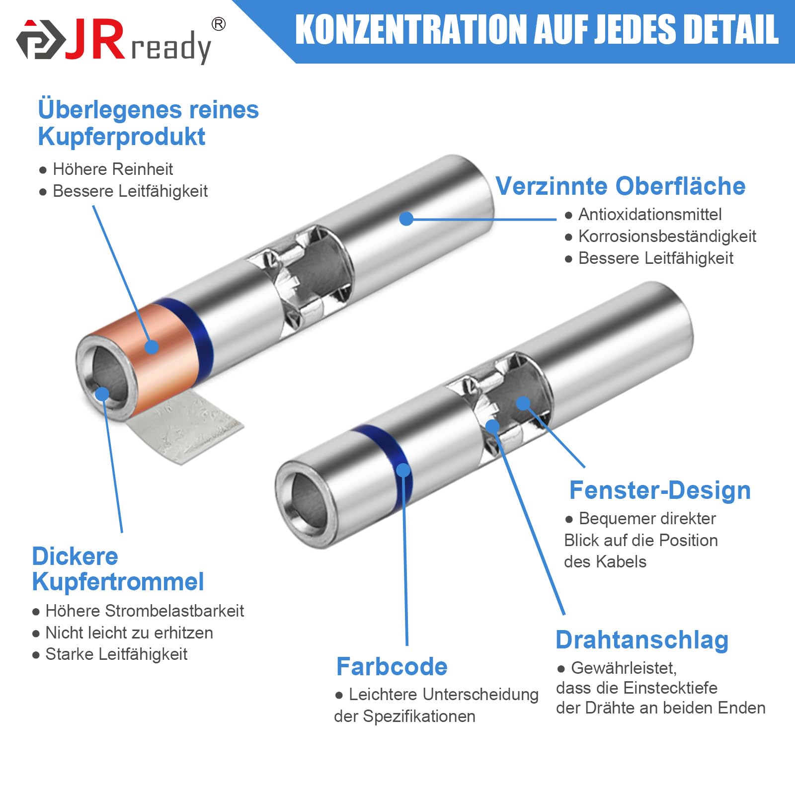 JRready ST2174 Quetschverbinder Set (M81824/1 Äquivalent), 26-12 AWG (0,14-4,0mm²) Wasserdicht IP68 Schrumpfverbinder Stoßverbinder Sortiment, mit Crimpzange Set ACT-232 (M22520/37-01), 91-teilig
