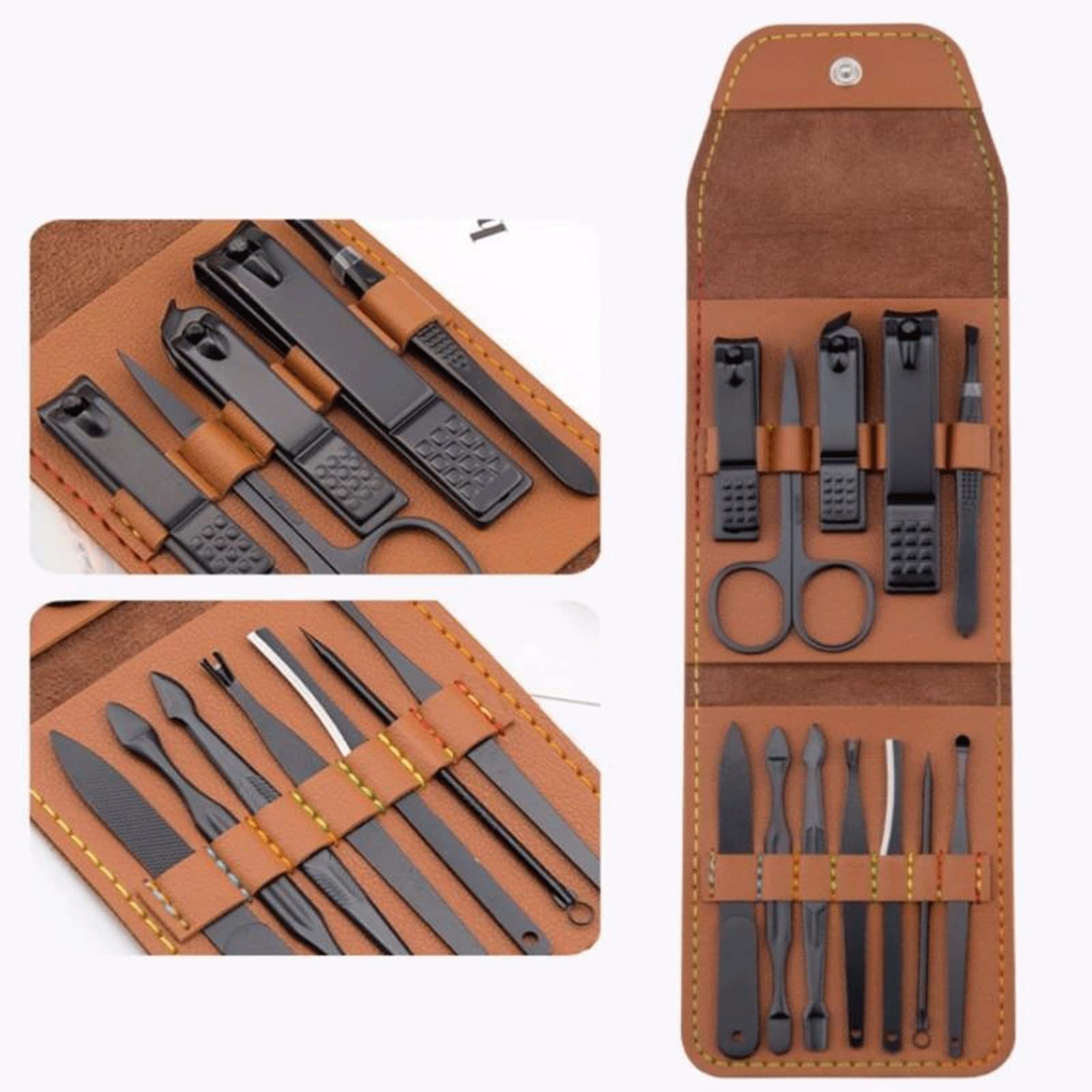 Cortaúñas, Juego de manicura, cortaúñas, Herramientas para el hogar, 12 Piezas, Cuchara para Orejas de Acero Inoxidable Negra, cortadores de uñas, Tijeras, Kit para Herramientas de manicura