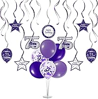 Vista 25 de Juego de decoraciones para fiesta de cumpleaños número 16, serpentinas moradas con soporte de globo de mesa morado, decoraciones de fiesta