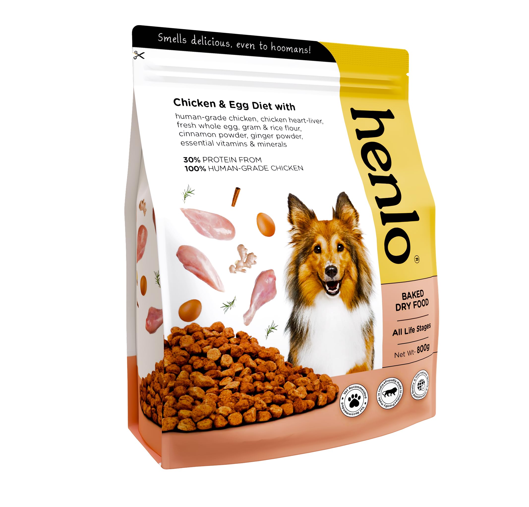 Chicken and Egg Baked Dry Dog Food for Adult and Puppy Dogs | 800G | 100% Human-Grade Ingredients | Nutritionally Balanced Healthy Dog Food
