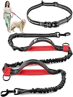 Exquisite Dog Waist Leash | Hands Free Dog Leash for Large Dogs | Dog Running Leash | Laisse Main Libre Pour Chien | Bungee Dog Leash | Dog Walking Belt | Jogging Canicross Belt | Dog Hiking Gear