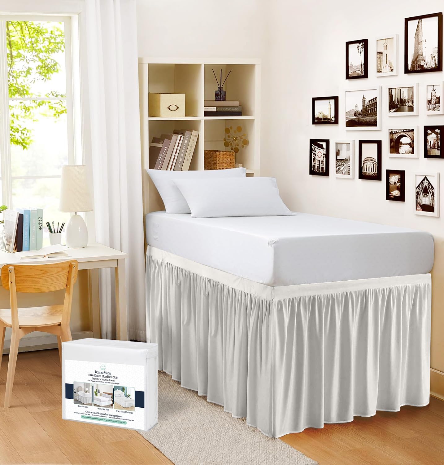 Dorm Bed Skirt Twin XL 32" Drop Silver – Extra Long Ruffled 100% Microfiber Solid Skirt for College Dorm Beds