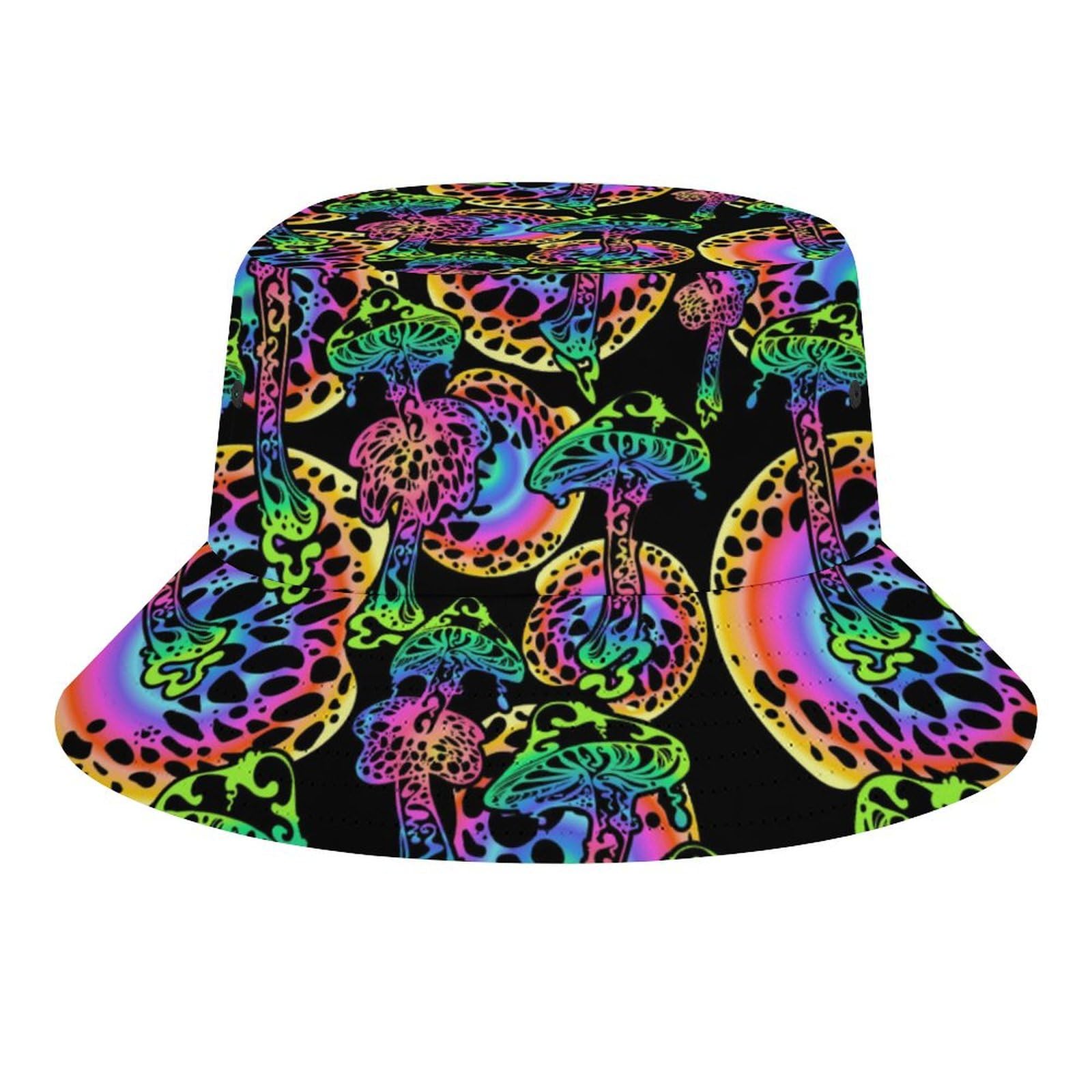 Fabretto Unisex Style 3 Psychedelic Hippie Mushrooms 60S Bucket Hat For Women Men Packable Fisherman Hat Sun Cap Travel Outdoor Beach Caps