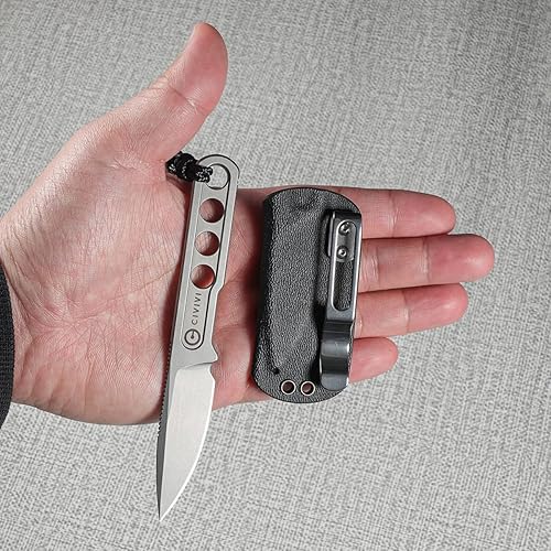 Miniatura 9 de CIVIVI Circulus Cuchillo de hoja fija, filo de corte de 1.96 pulgadas, acero 10Cr15CoMoV lavado a la piedra negro con una funda Kydex negra, cordón