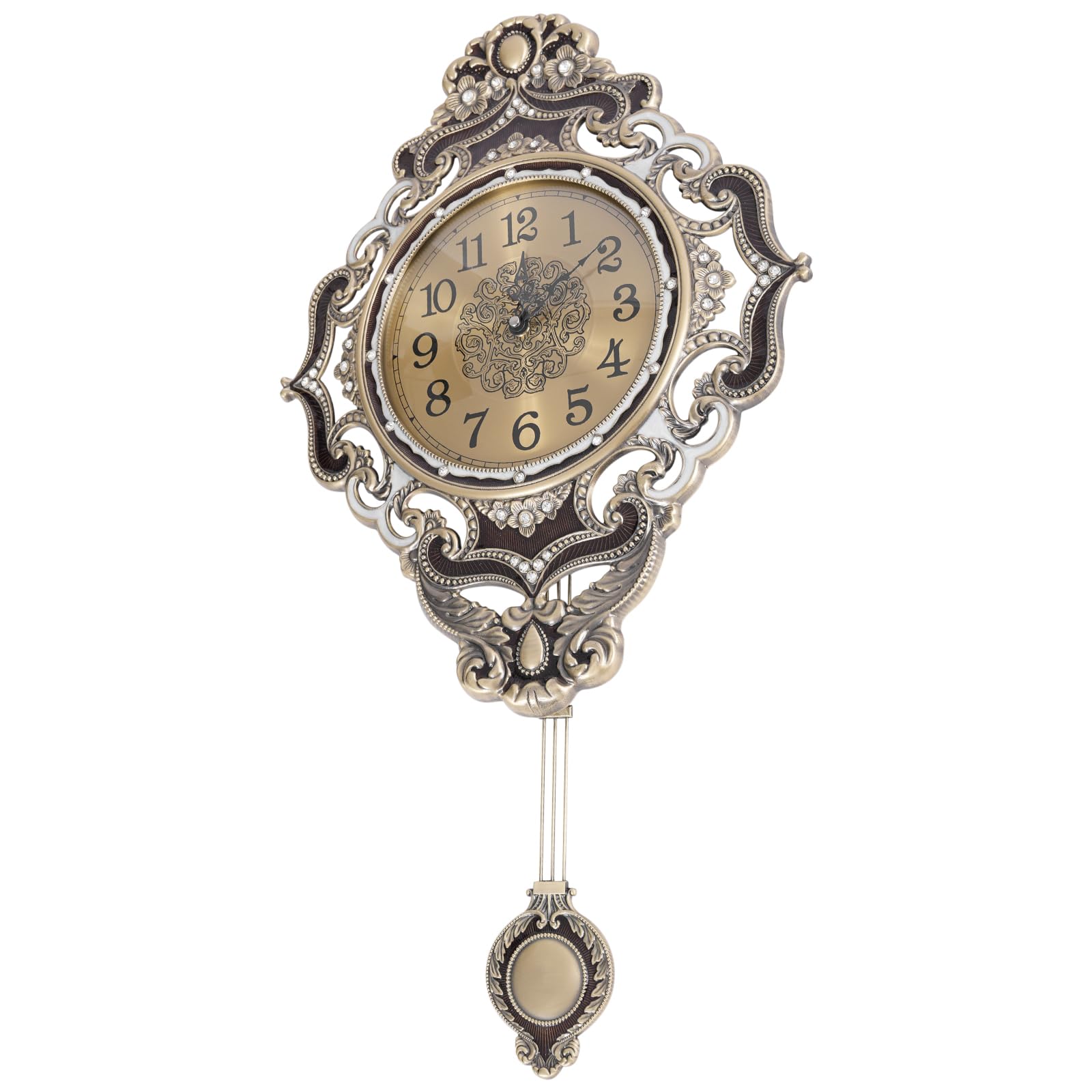 Reloj de Pared Dorado, Montado en la Pared Decorativo Estilo Retro Reloj de Pared Movimiento de Escaneo de Cuarzo Silencioso, para Salón y Oficina 37 x 63 cm