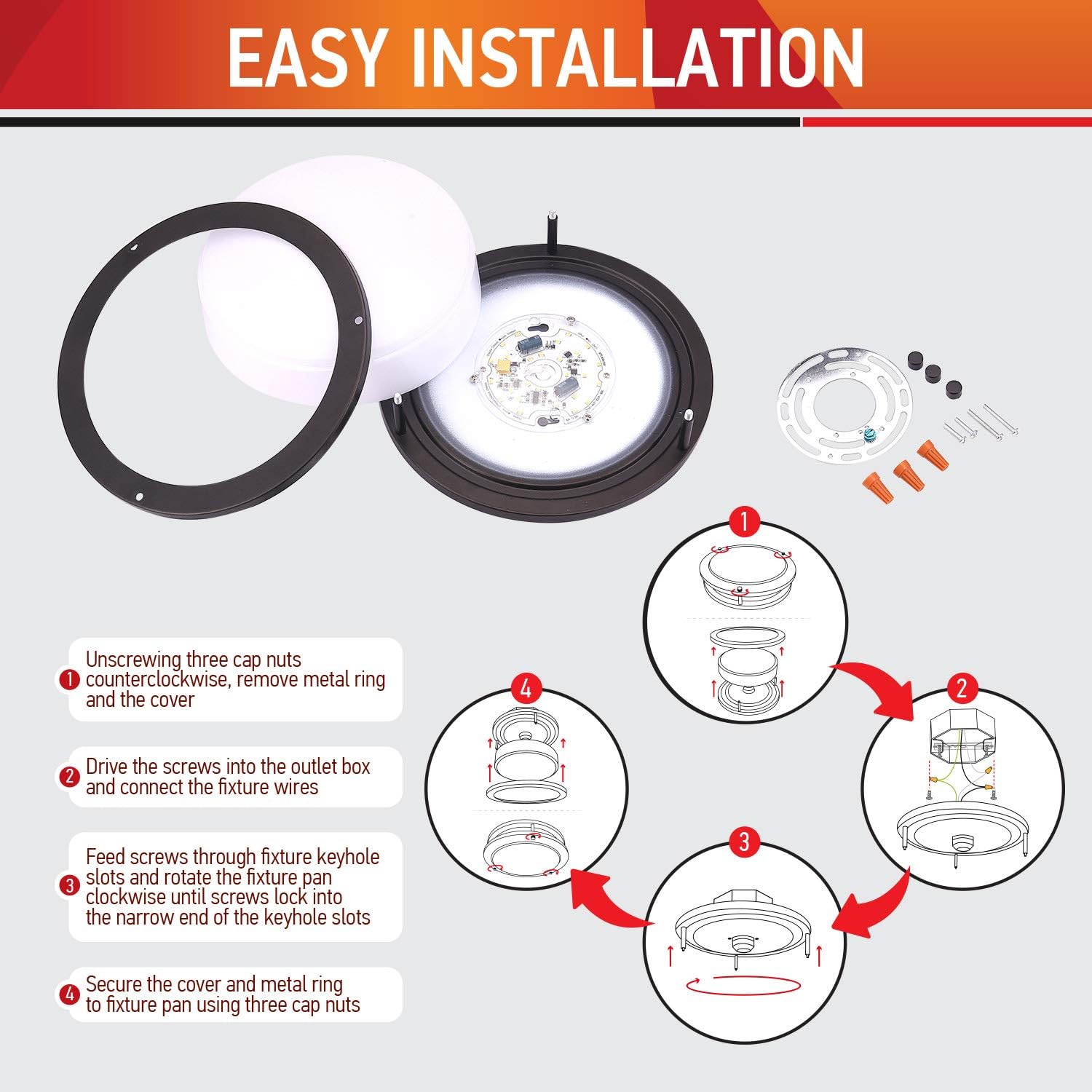 🛒 Flash Sale OSTWIN 14 Inch LED Flush Mount Ceiling Light, 21W (170W Equivalent), 1470 Lm, Dimmable Close to Ceiling Light Fixture for Kitchen Hallway Laundry, Oil Rubbed Bronze, 5000K, Energy Star, ETL (4 Pack)