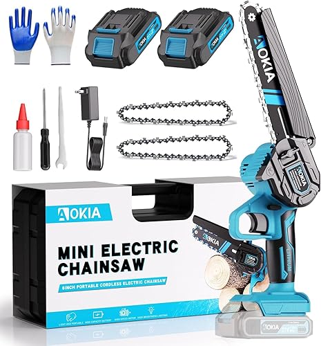 Miniatura 9 de AOKIA Motosierra Eléctrica Mini Inalámbrica, Pequeña de Mano 20V de 2 Baterías con Cargador, Motosierra de 6 Pulgadas, Operada con Batería, para Uso