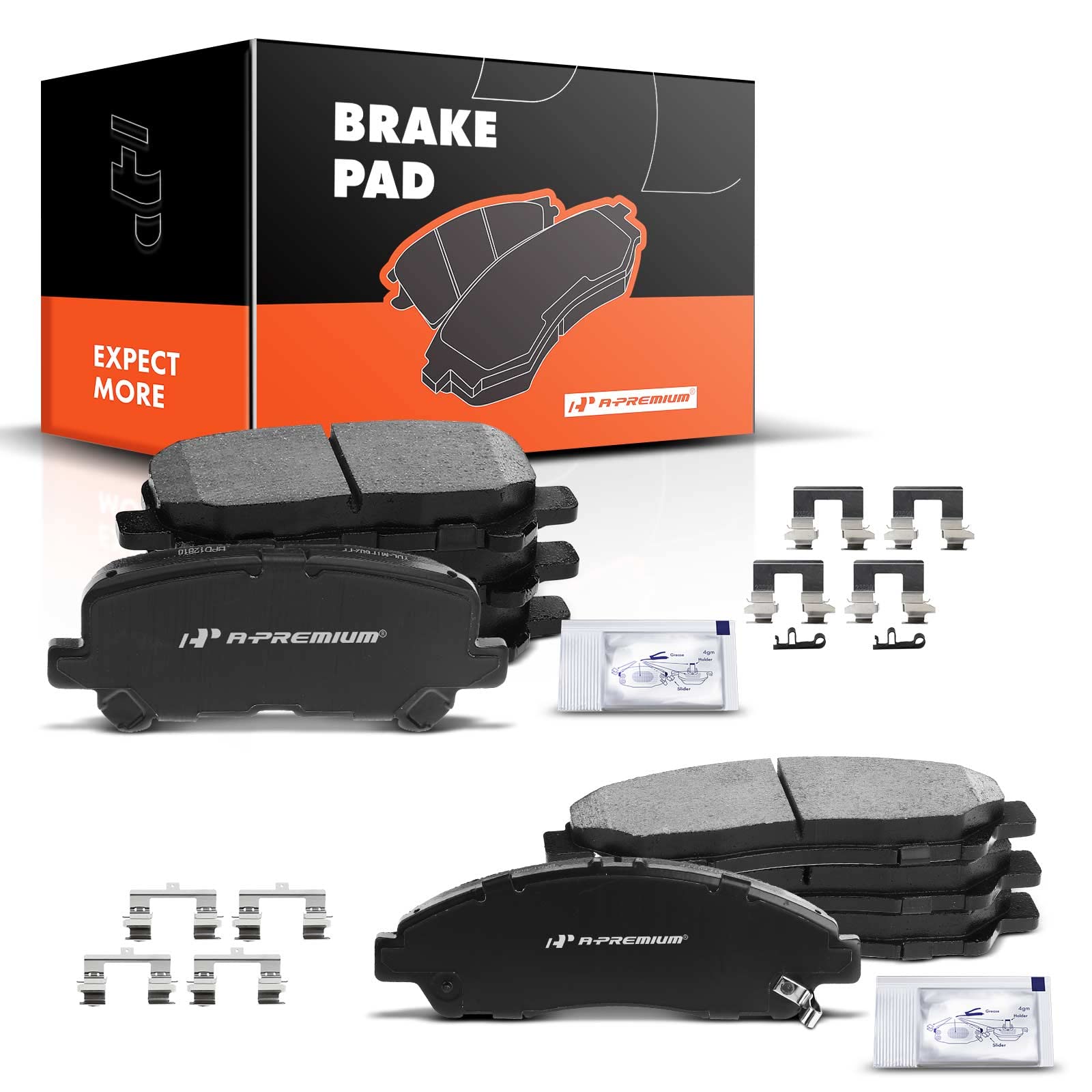 A-Premium Front and Rear Ceramic Disc Brake Pads Set Compatible with Select Honda and Acura Models - Pilot 2009-2015, MDX 2007-2013, ZDX 2010-2013, with Hardware, 8 Pcs