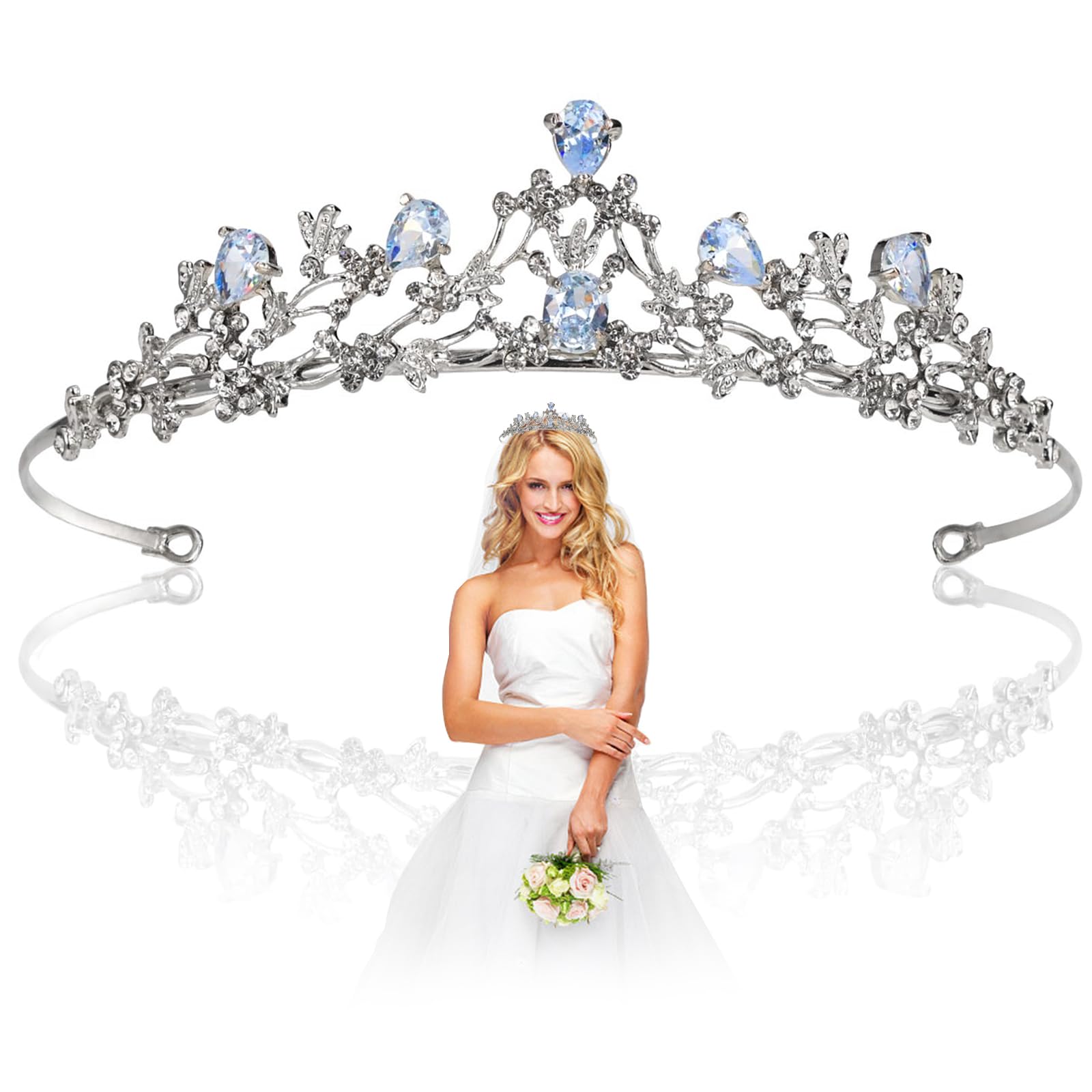 Dtoterul Tiara de Boda Novia Corona de Cristal Nupcial de la Boda Corona de Tiara de Cristal para Damas Accesorios de Boda Corona de Pelo Tiaras de Cumpleaños Boda de Plata Tiara Corona de Cristal