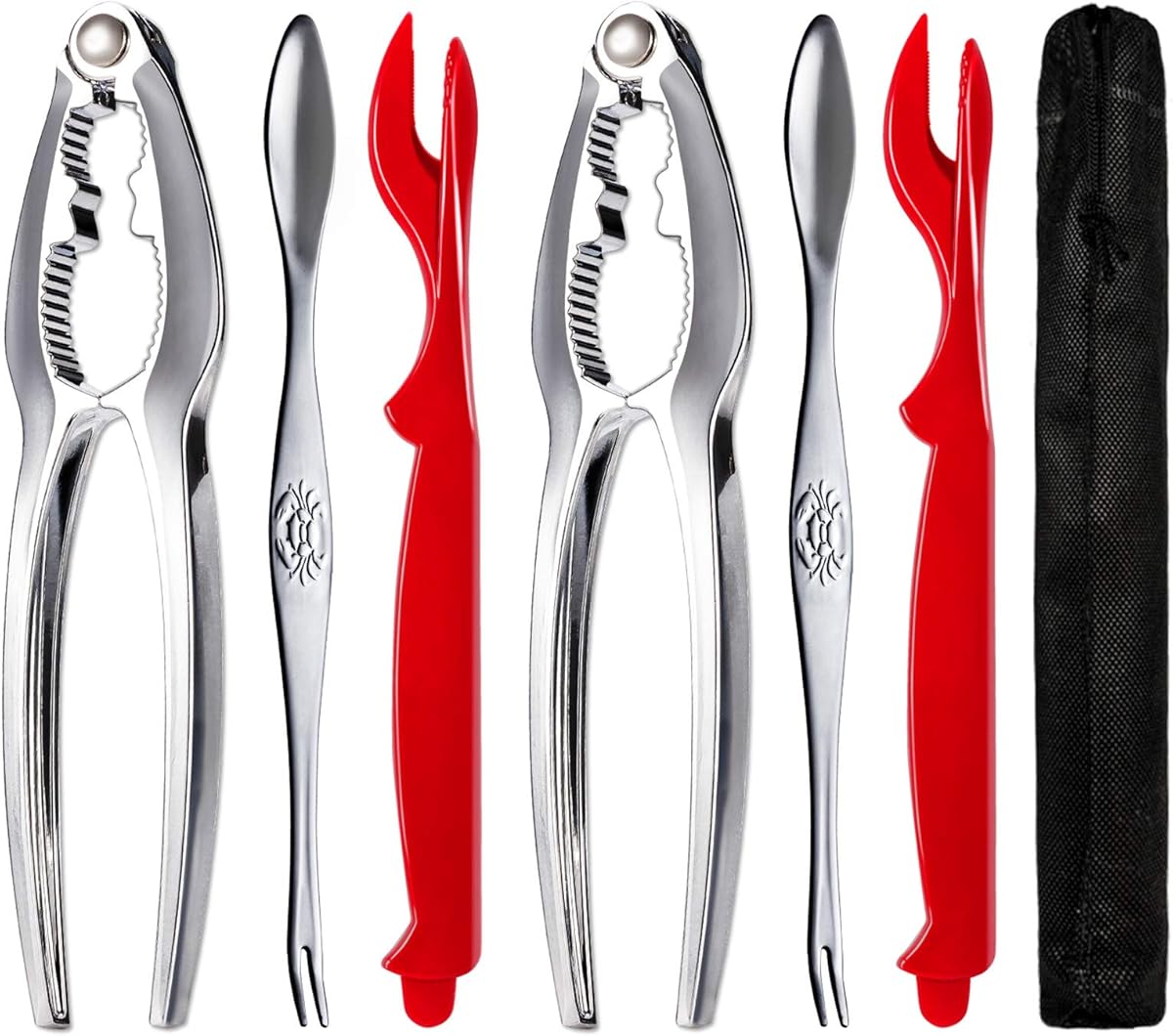 Crab Leg Crackers - Crab Crackers and Tools Set with Stainless Steel Seafood Utensils Crackers & Forks Cracker, Shellfish Crackers and Tools for Seafood Boil Party Supplies, Dishwasher Safe
