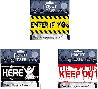 3pcs Halloween Fright Plastic Tape Banners Party Decoration,68.9Ft Length Halloween Outdoor Caution Fright Tape, Creepy Scary Décor Tapes for Garden Backyard Yard
