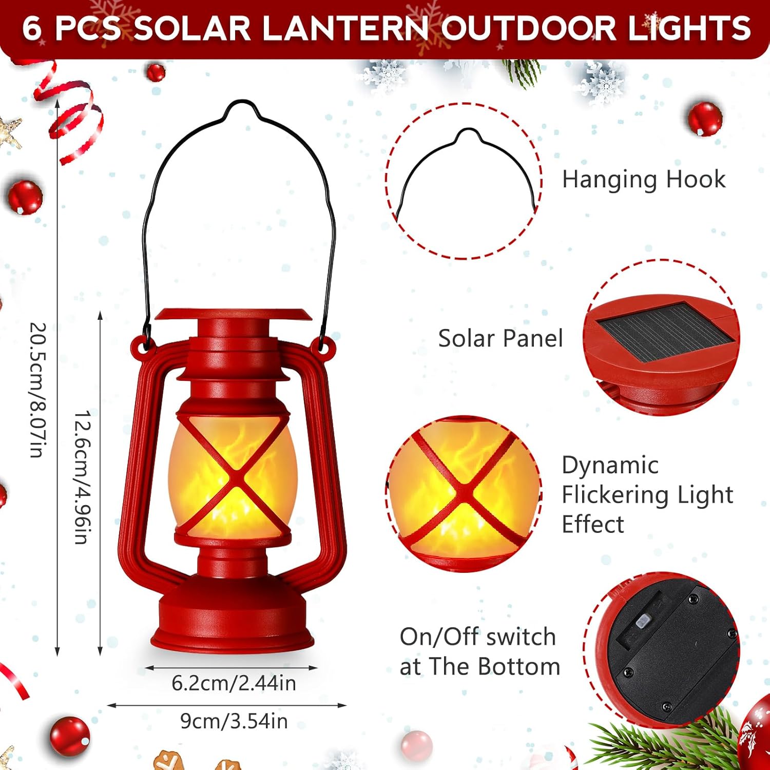 VIHOSE 6 Pcs Solar Lanterns Outdoor Waterproof Flickering Flame Hanging Lights Small Solar Lamps 5'' x 3.5'' for Garden Decor Yard Patio Porch Camping(Bright Red)
