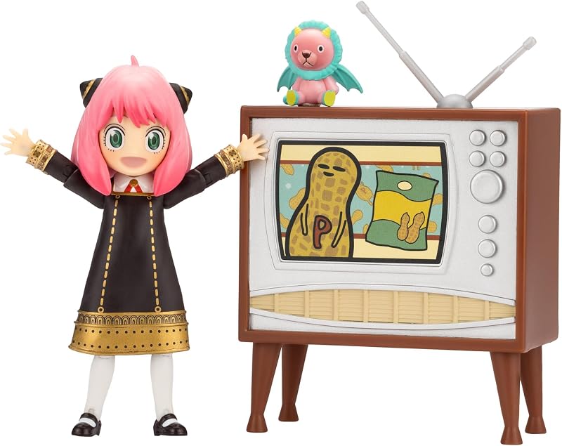 Total Anime Anya Forger - Figura a escala de 6,5 pulgadas con placas frontales intercambiables, manos alternativas, osito de peluche y televisor
