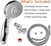 Vista 3 de HauSun Handheld Shower Head with On/Off Switch - 5 Spray Settings 6.5 Feet Extra Long Hose High Pressure with Bathroom Faucet Kit - Universal