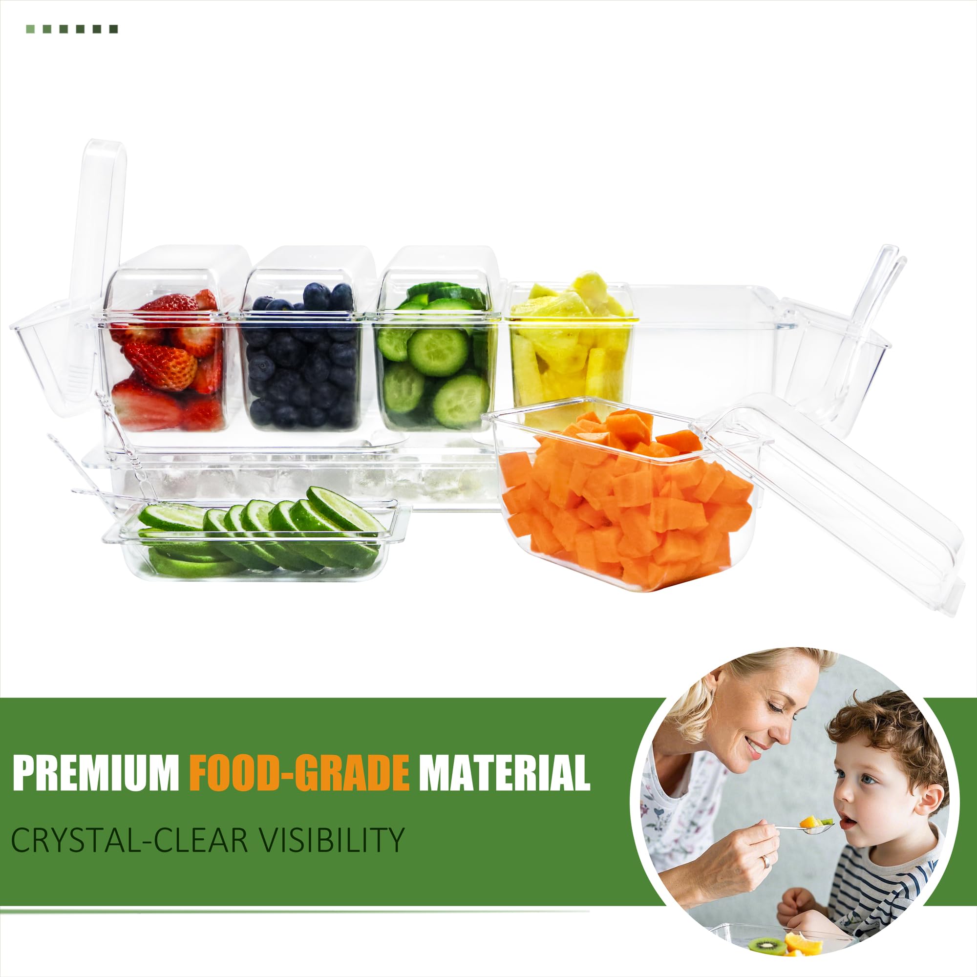 IVYHOME Servidor de condimentos refrigerados | Juego de servir barra de tacos para fiestas | Bandeja de condimentos fríos con tapa y 5 compartimentos extraíbles
