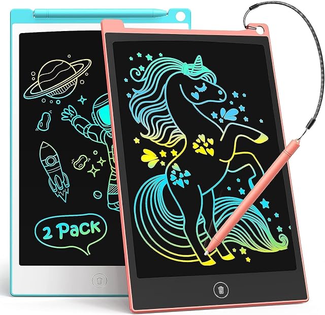 TECJOE 2-pak tabletów do pisania LCD, 20 cm, kolorowa tablica do pisania dla dzieci, wymazywalna podkładka do rysowania wielokrotnego użytku, zabawki edukacyjne dla chłopców i dziewcząt w wieku 3, 4,
