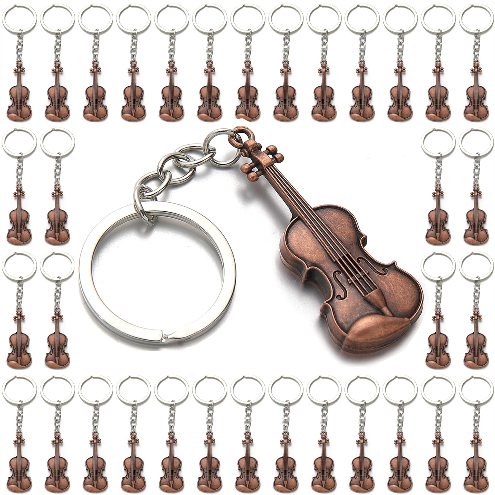 PHAETON 20PCS Violin Charm Metal Keyring Violin Keychain Violin Lover Gifts Music Themed Gift Violin Charm Metal Keychain Key Ring for Men and Women