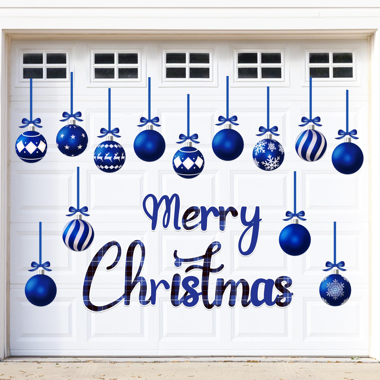 90shine Christmas Garage Door Decorations Magnets, Blue Merry Xmas Ball