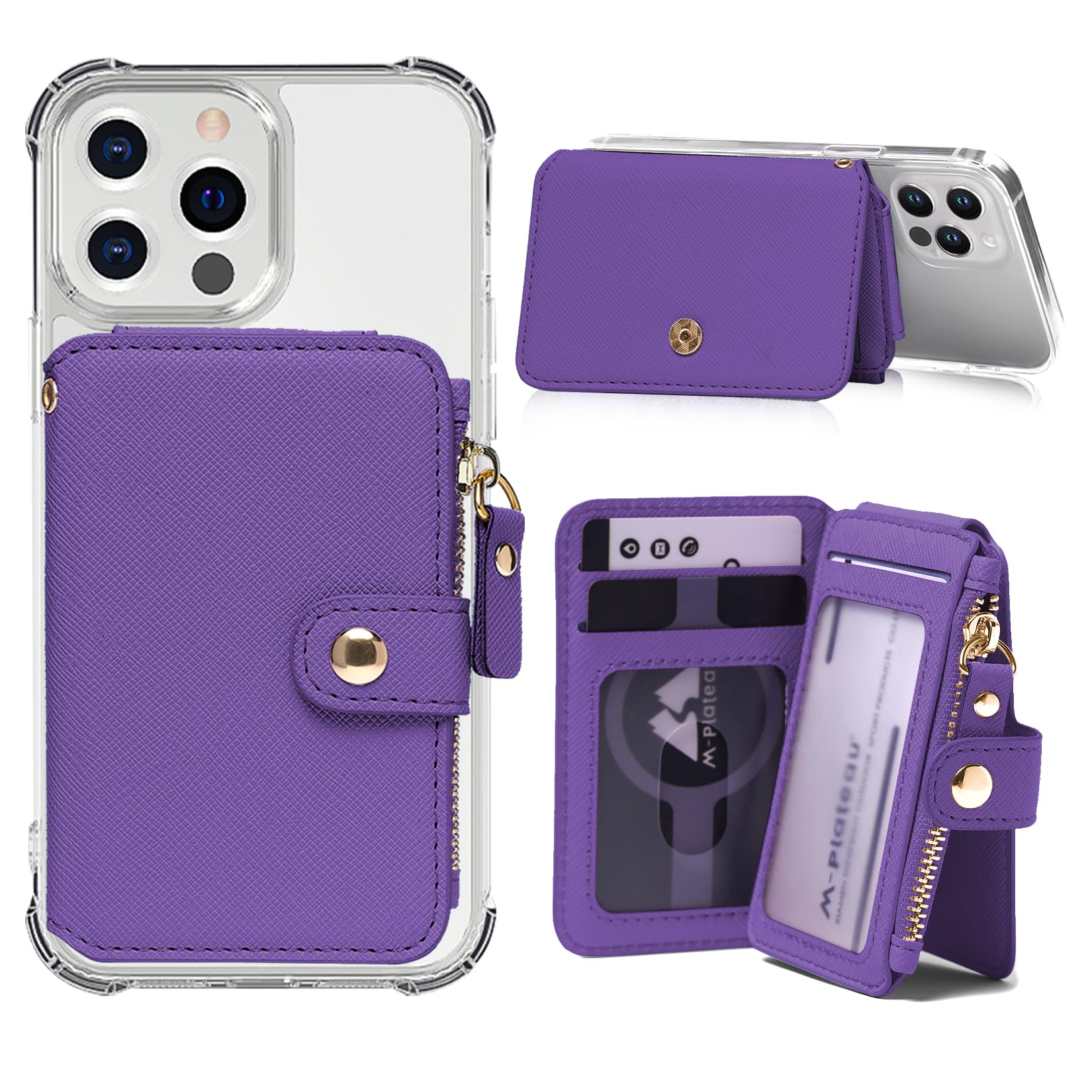 M-Plateau Phone Wallet Stick On, Credit Card Holder for Women Attachable 3M Sticker,Phone Card Holder Compatible with iphone 15 pro case and Most Smartphones (Purple)