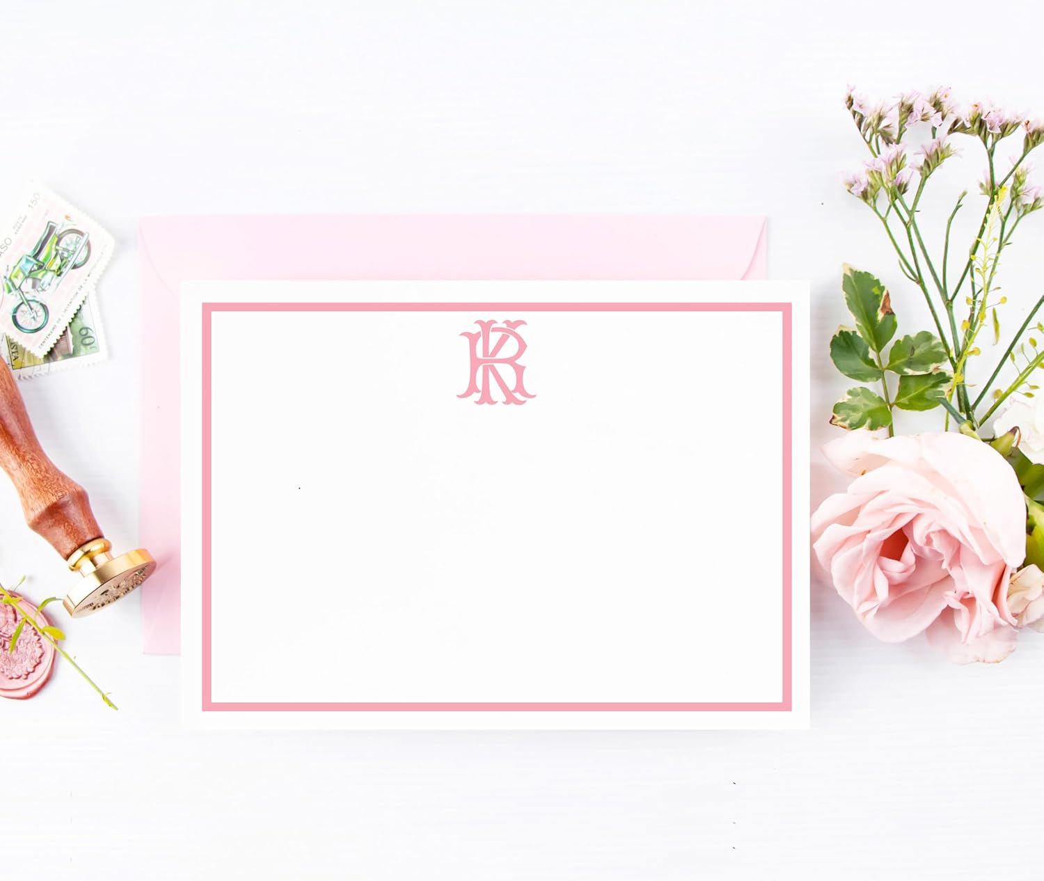 Monogram Stationery, Personalized Monogrammed Note Cards, Flat Cards, Thank You Notes, Custom Initial Stationary, Notecards, Set of 10 Cards and Envelopes (Style 1 (23-57))