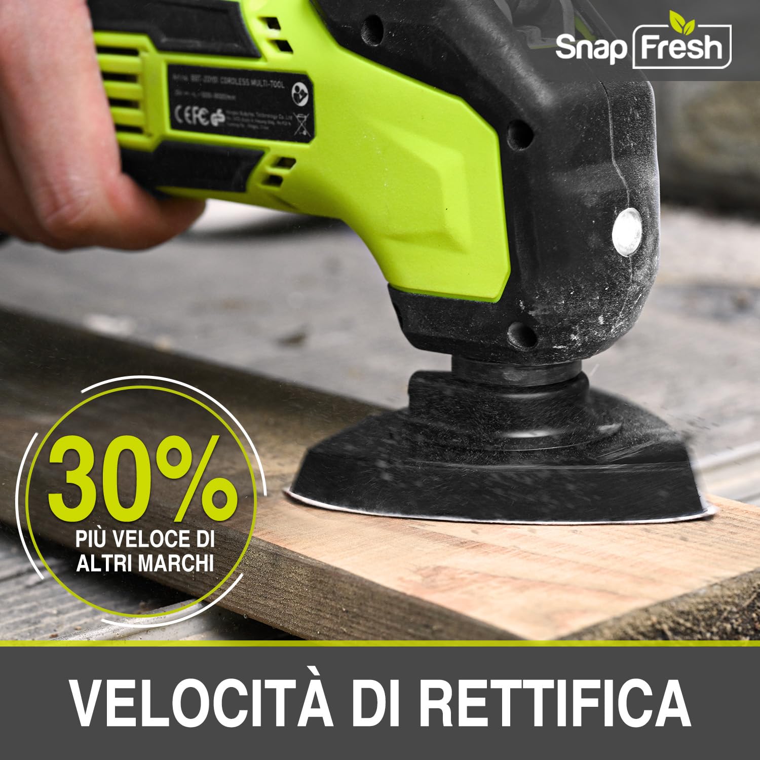 SnapFresh Utensile multifunzione a batteria Strumento oscillante kit senza fili 20V 6 velocità 5000-18000 OPM, angolo di oscillazione di 3,2 °, 22 accessori multitool multi-cutter sega oscillante