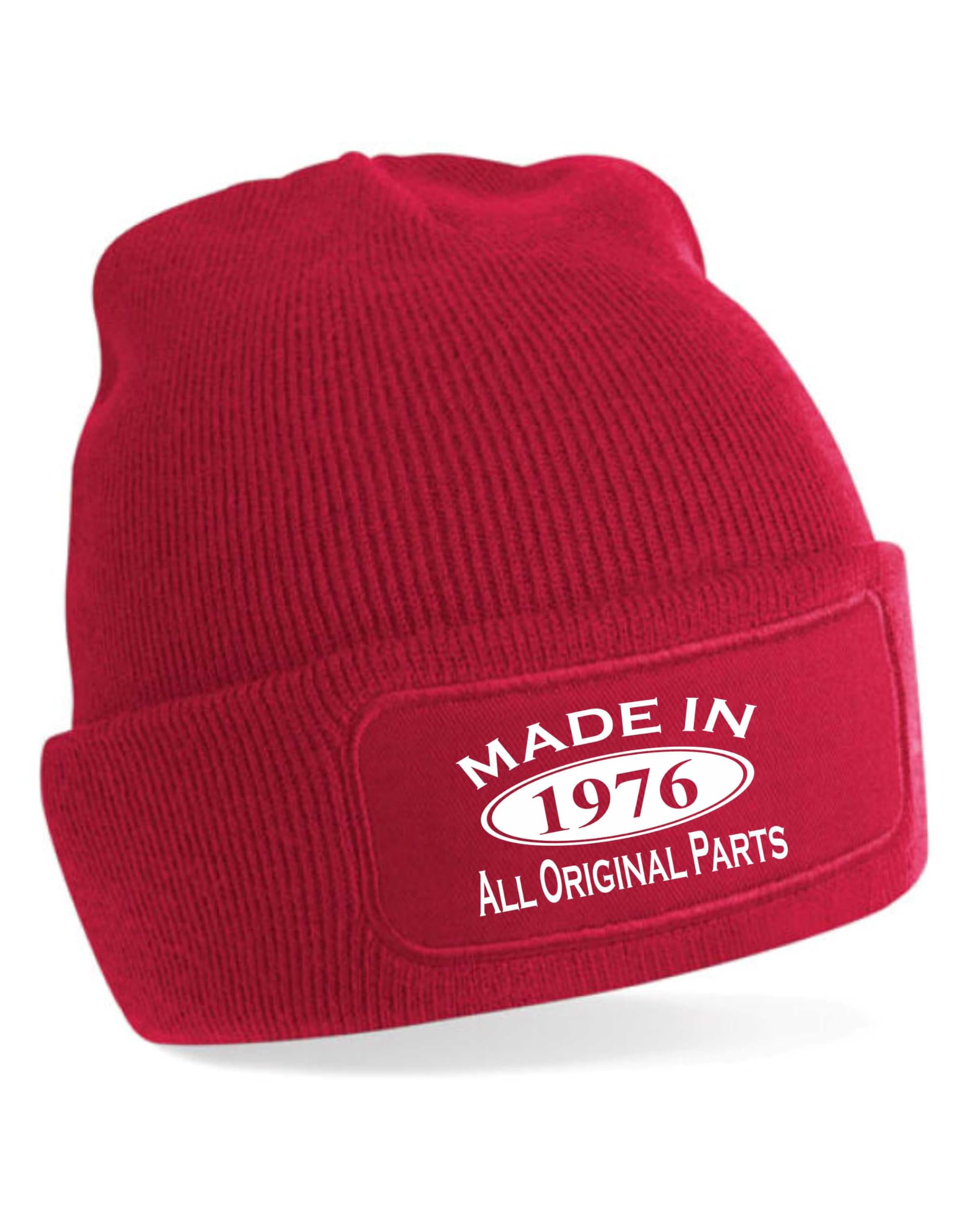 Print4U Made in 1976 Beanie Hat 50th Birthday Gift Great for Men & Women Red