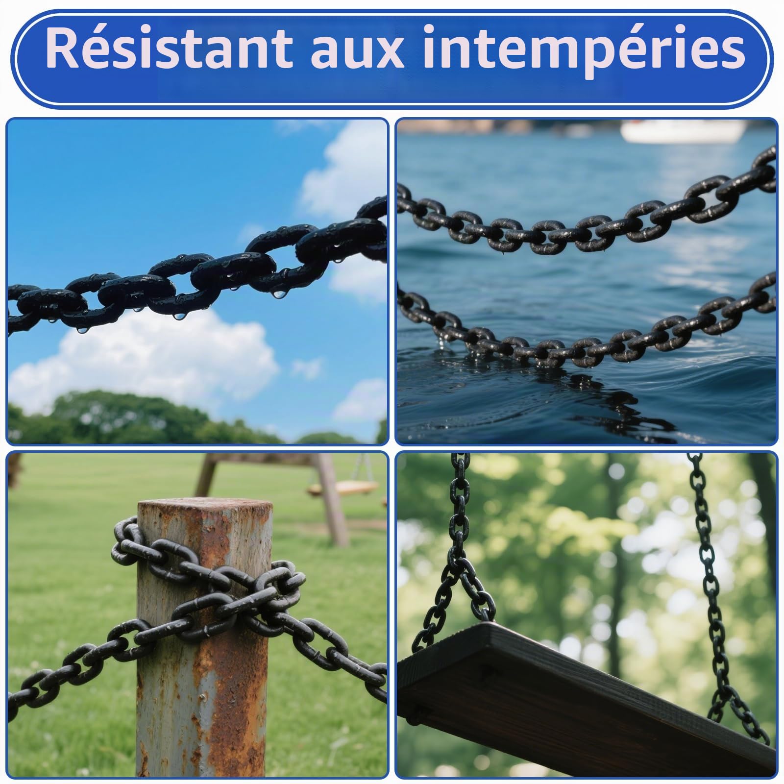 Chaîne laquée noire de 4 m, Ø 8 mm en acier au carbone, chaîne à bascule, fauteuil suspendu, chaîne de sécurité pour accrocher des clôtures