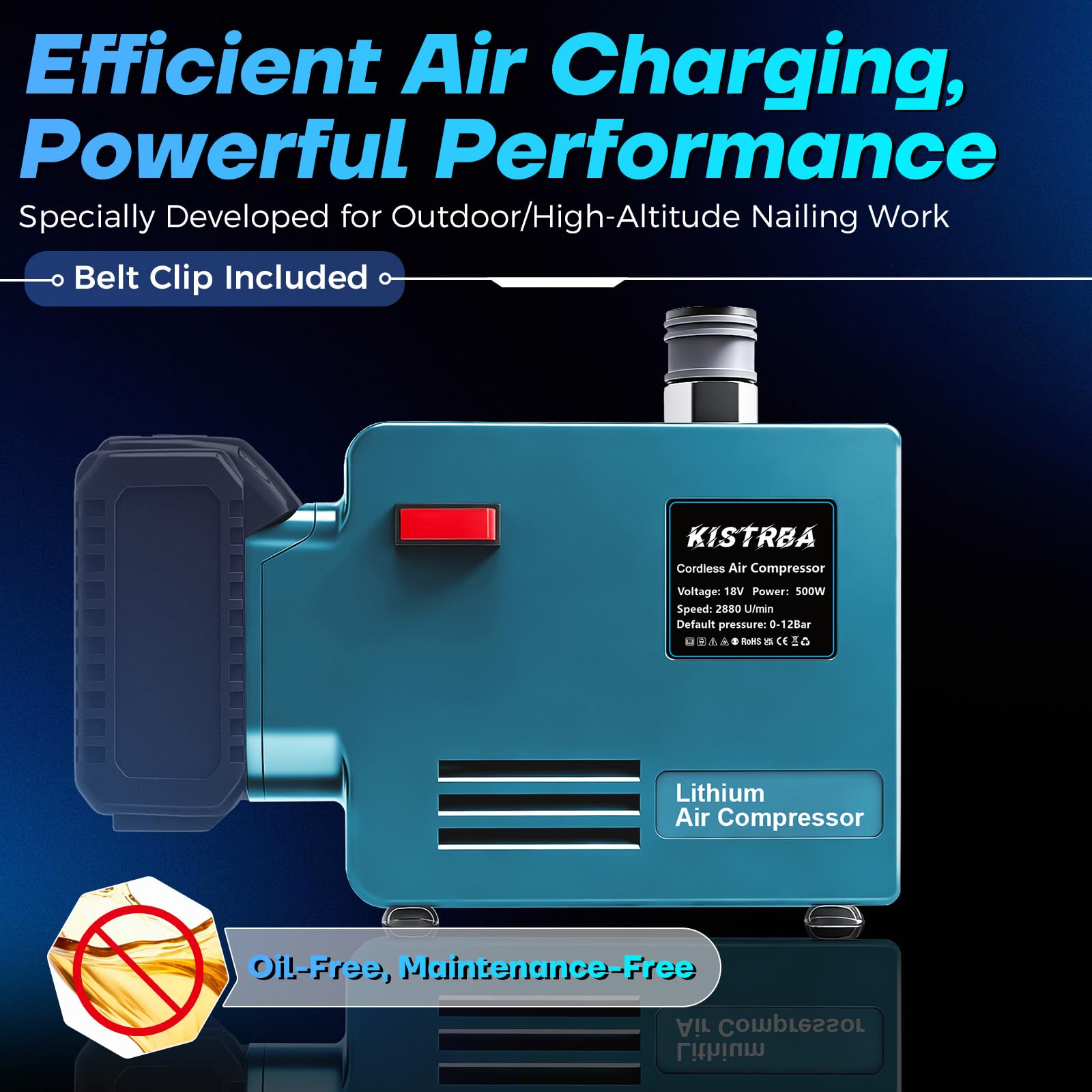 Compresor de batería para batería Makita de 18 V, sin batería | Compresor de aire portátil de 500 W, 12 bar, 35 l/min, inflado rápido para herramientas neumáticas