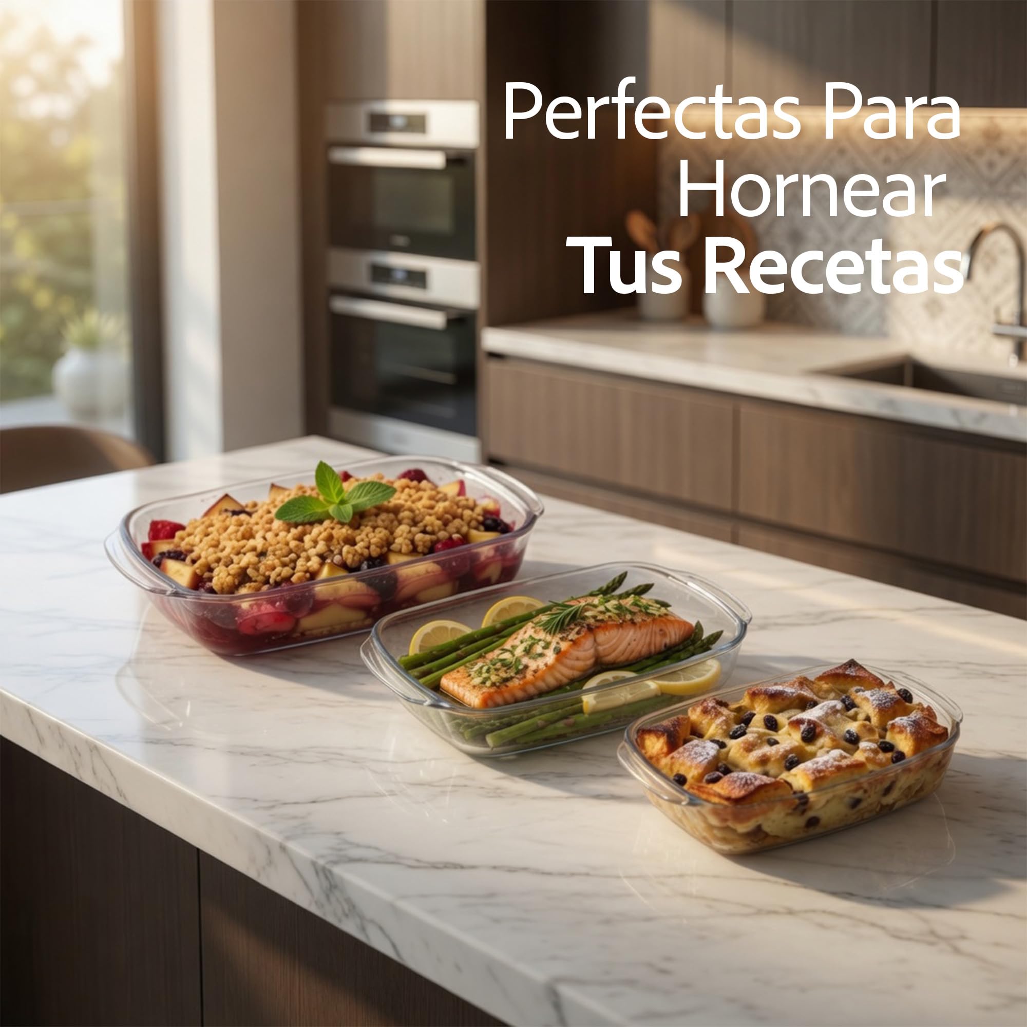 Bandejas de Horno Cristal, Set 3 Fuentes 1L, 1,6L y 2,2L | Aptas para horno, microondas y lavavajillas, cristal resistente al calor, hornear, asar y gratinar, de horno a mesa