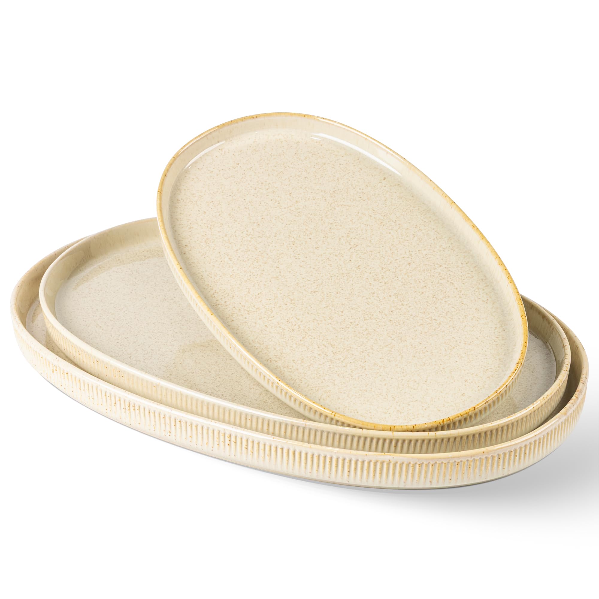 theterra Ceramic Serving Platter Set of 3, Oval Serving Plates and Dishes